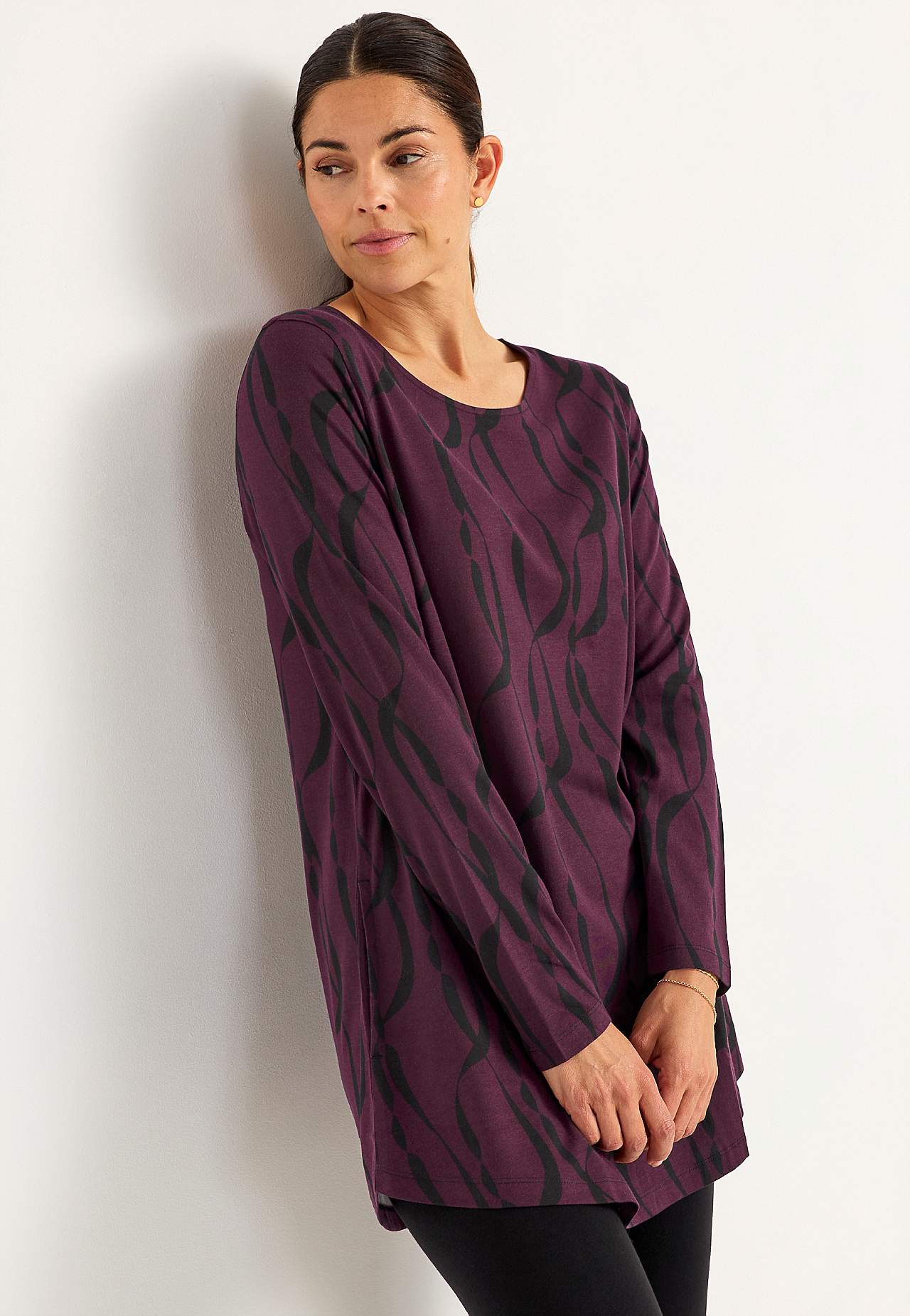 Patterned jersey tuniq with pockets