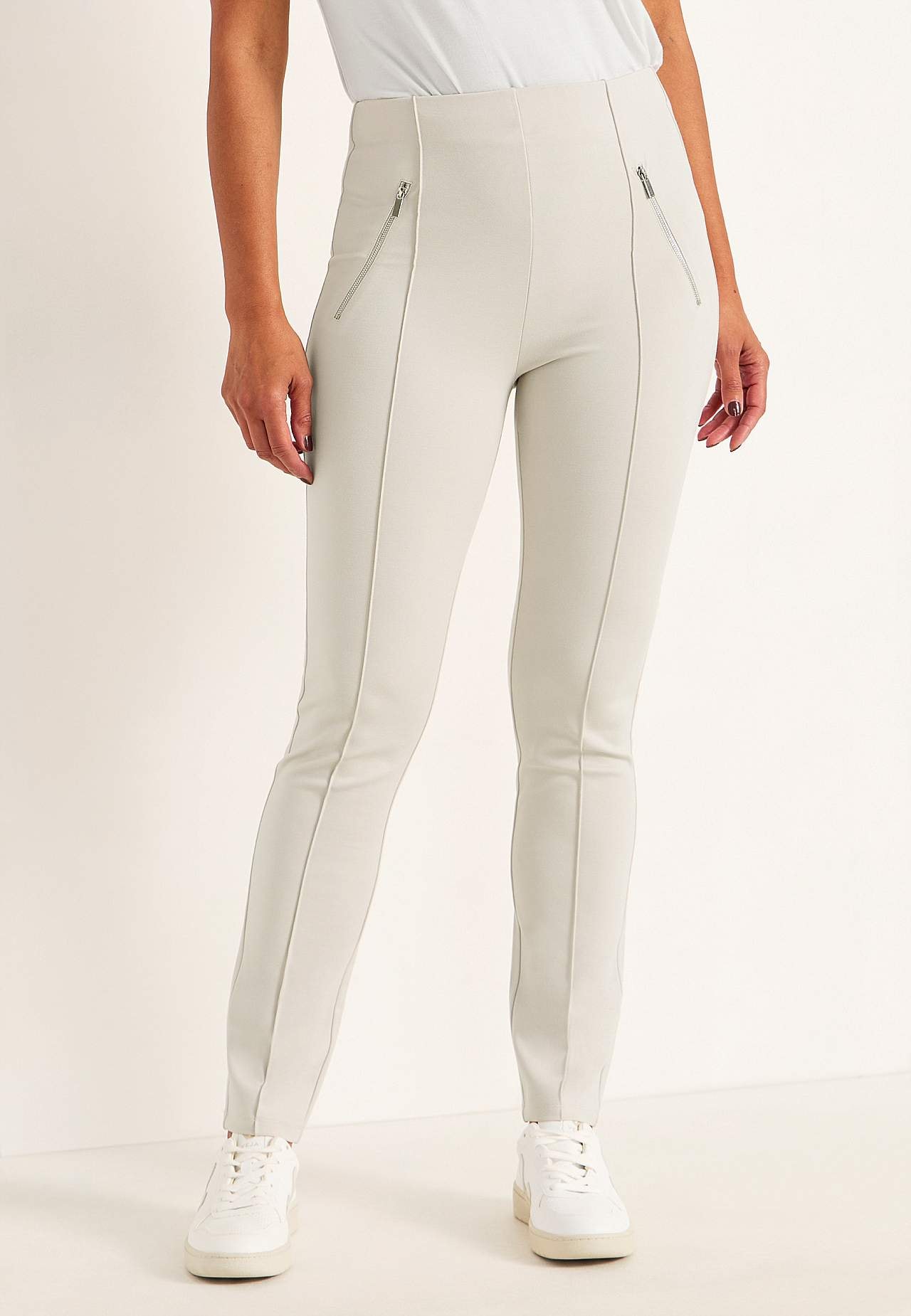 Jersey pants with stitched creases