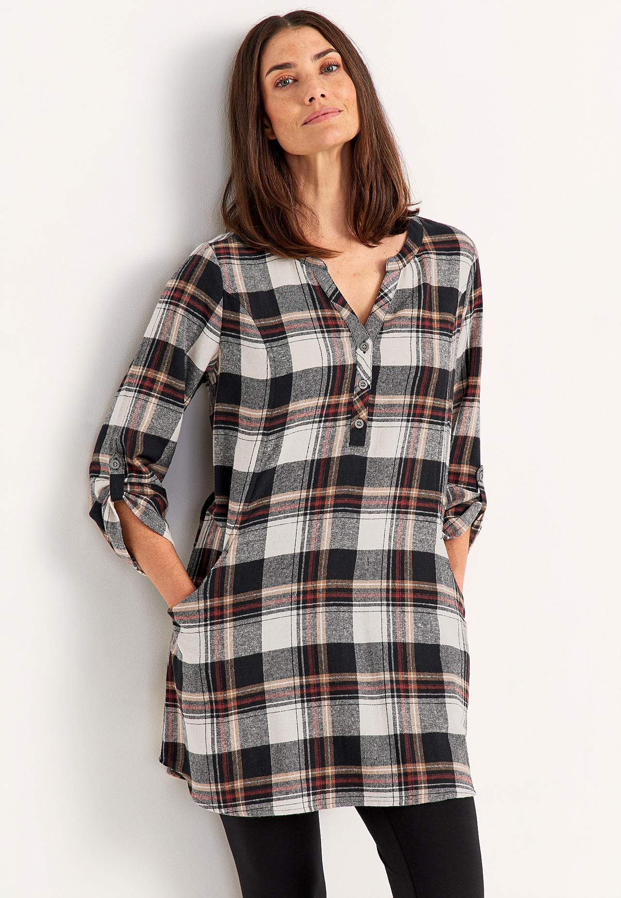 Tunic in flannel with pockets