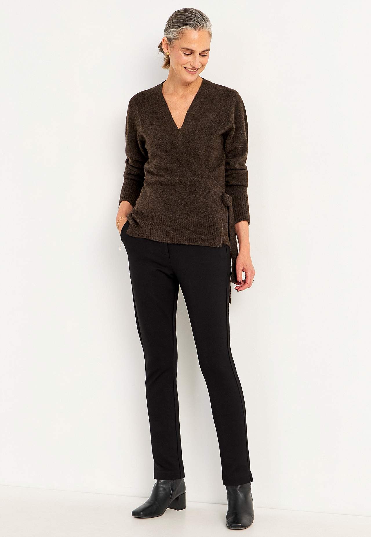 Knitted cardigan with wrap design