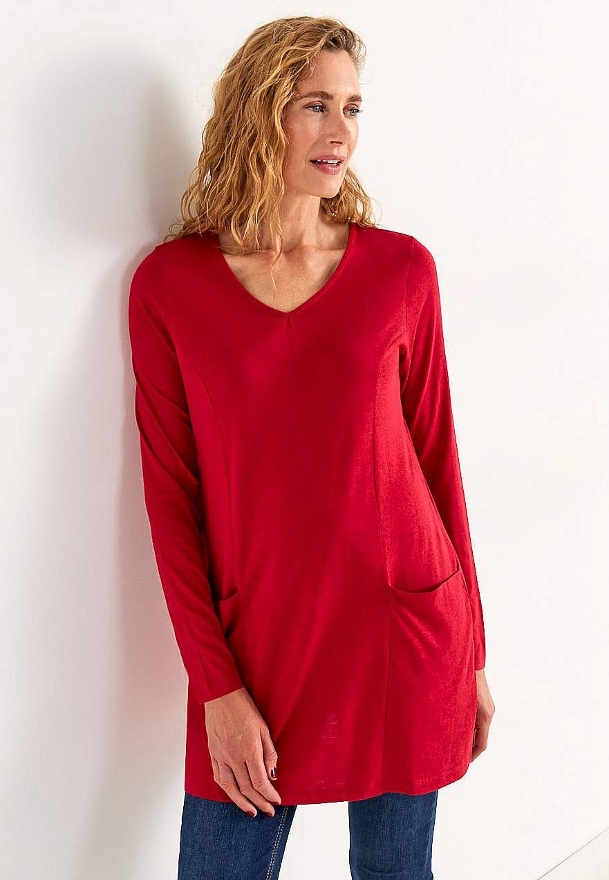 V-neck jersey tuniq with pockets