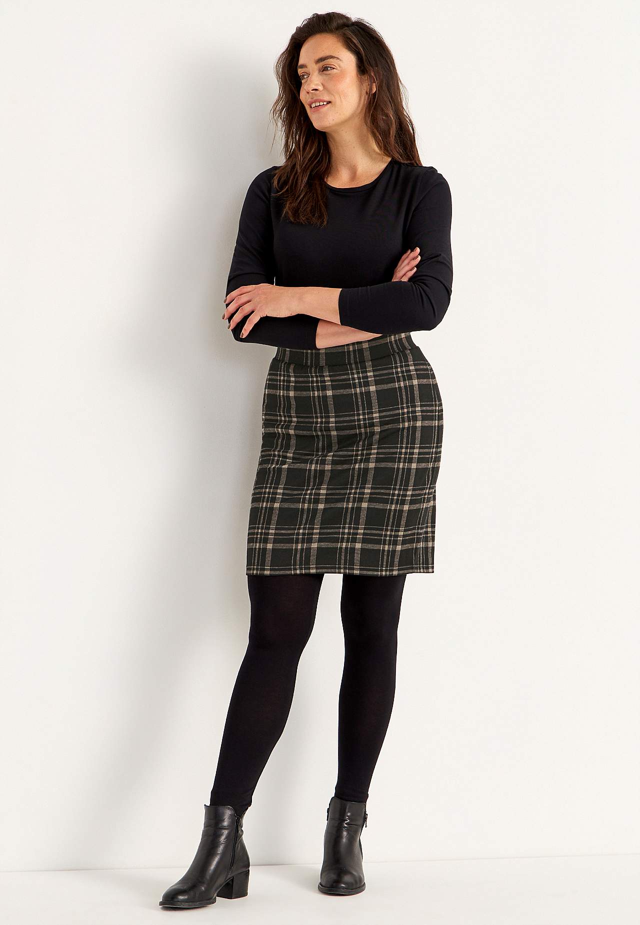 Checked jersey skirt