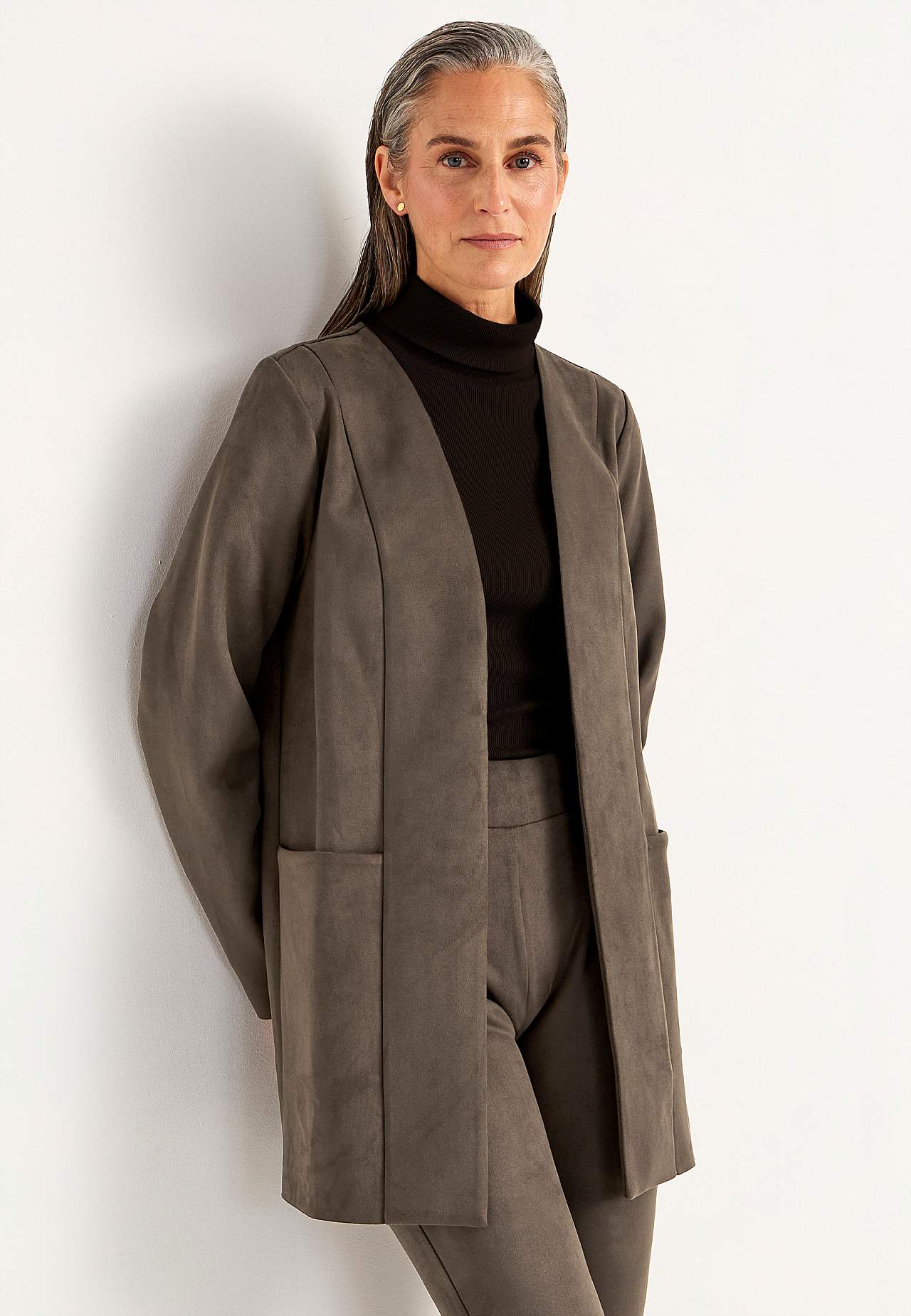 Tricot jacket with suede look