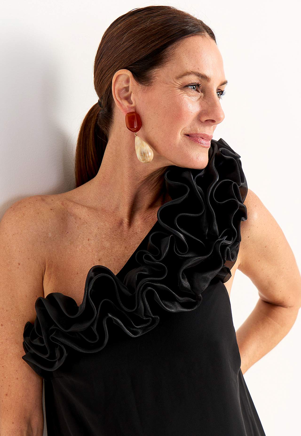 Asymmetrical cocktail dress with ruffle
