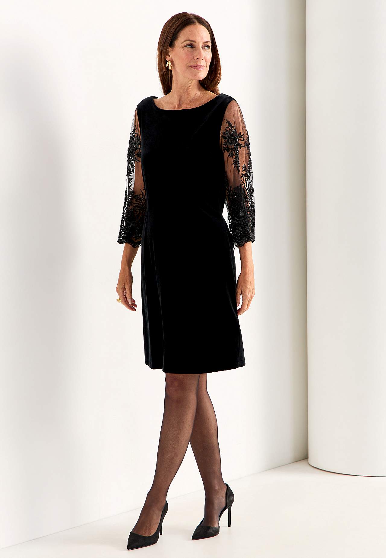 Party dress with lace and bead embroidery