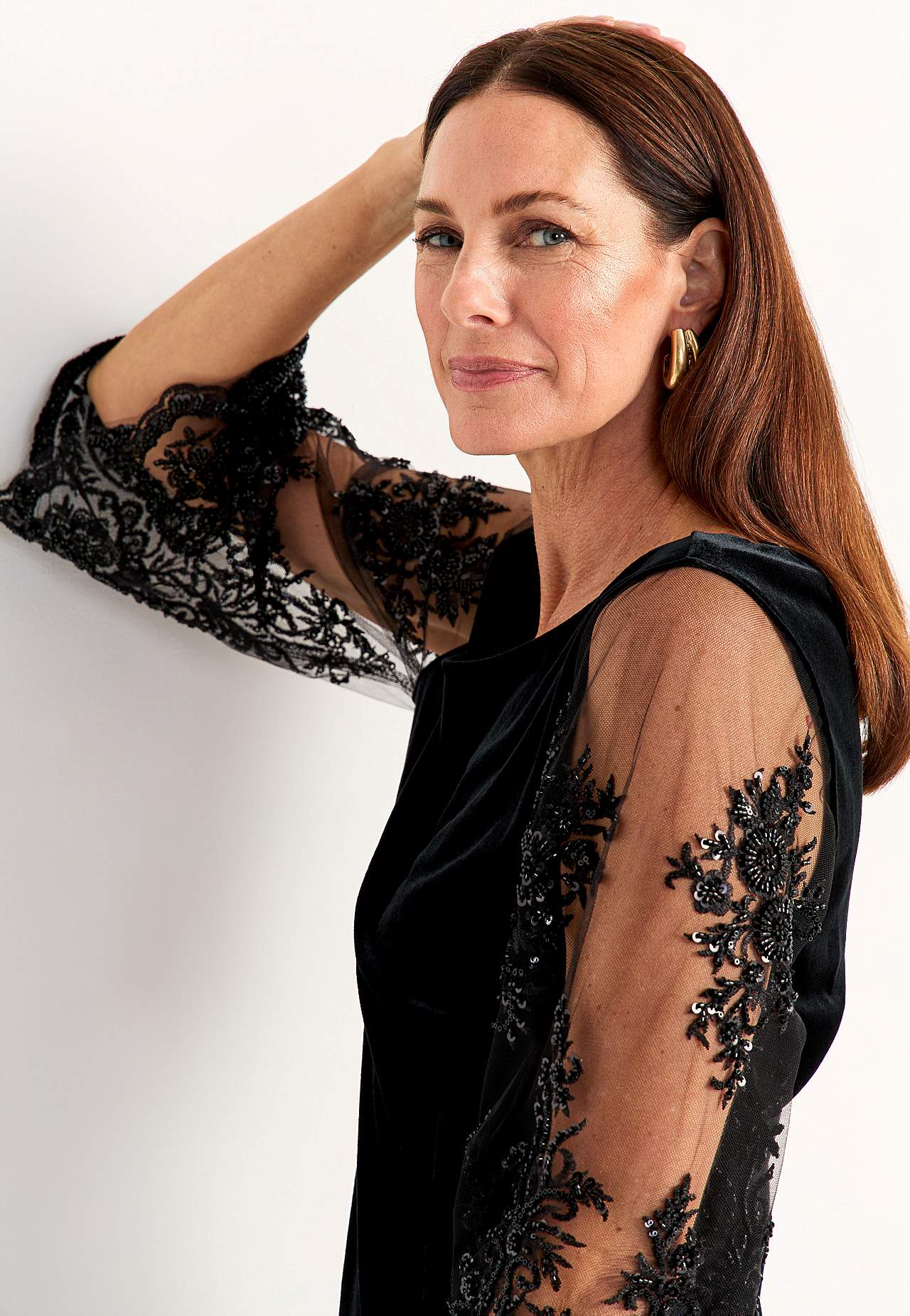 Party dress with lace and bead embroidery