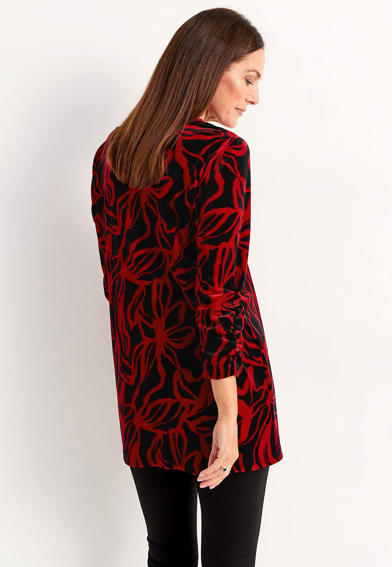 Velvet tunic with gathered sleeve detail
