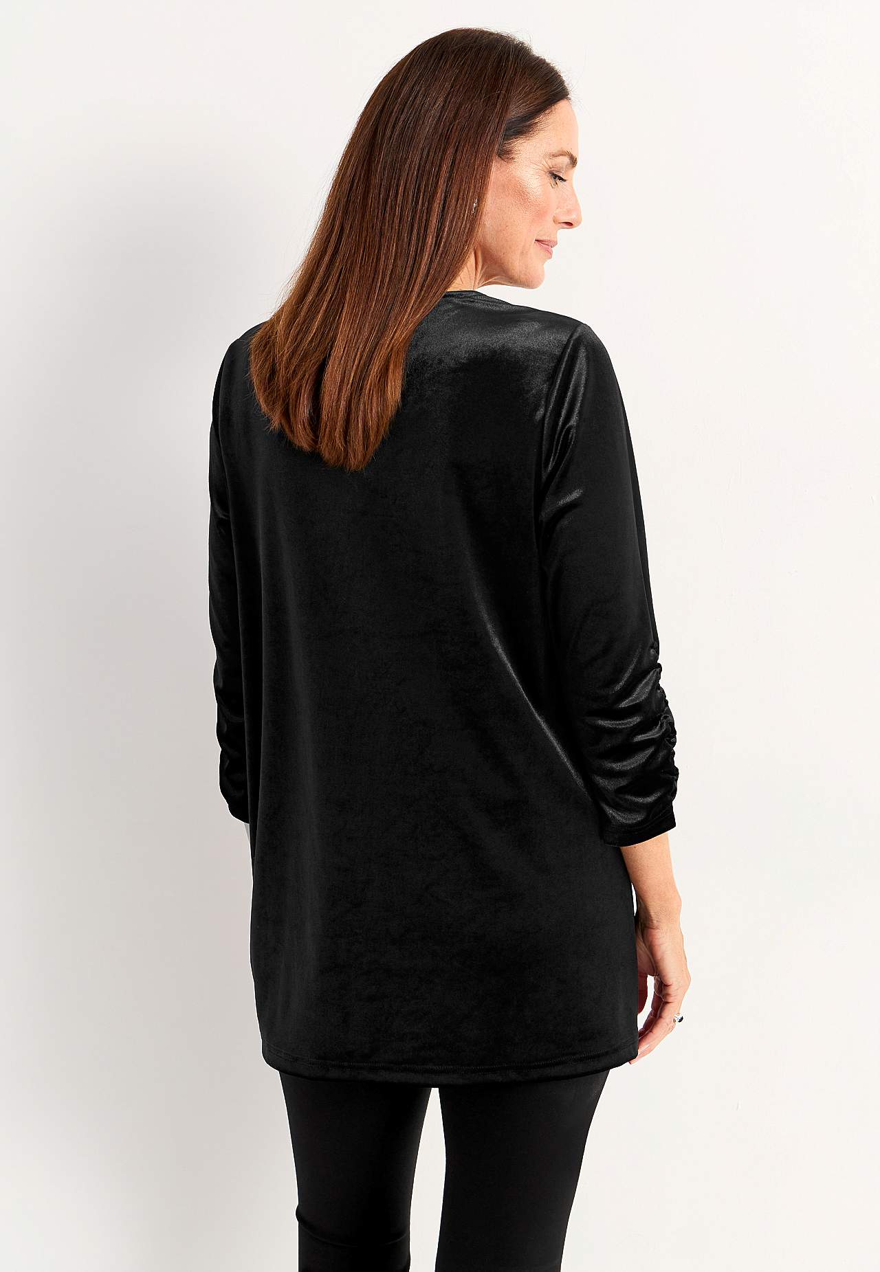 Velvet tunic with gathered sleeve detail