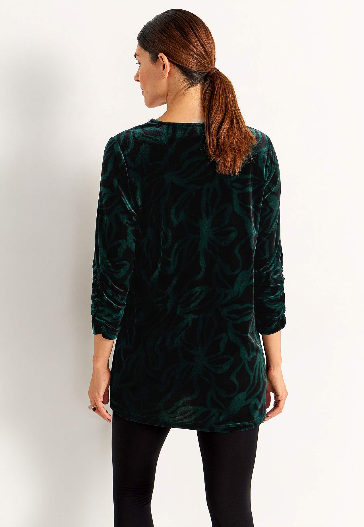 Velvet tunic with gathered sleeve detail