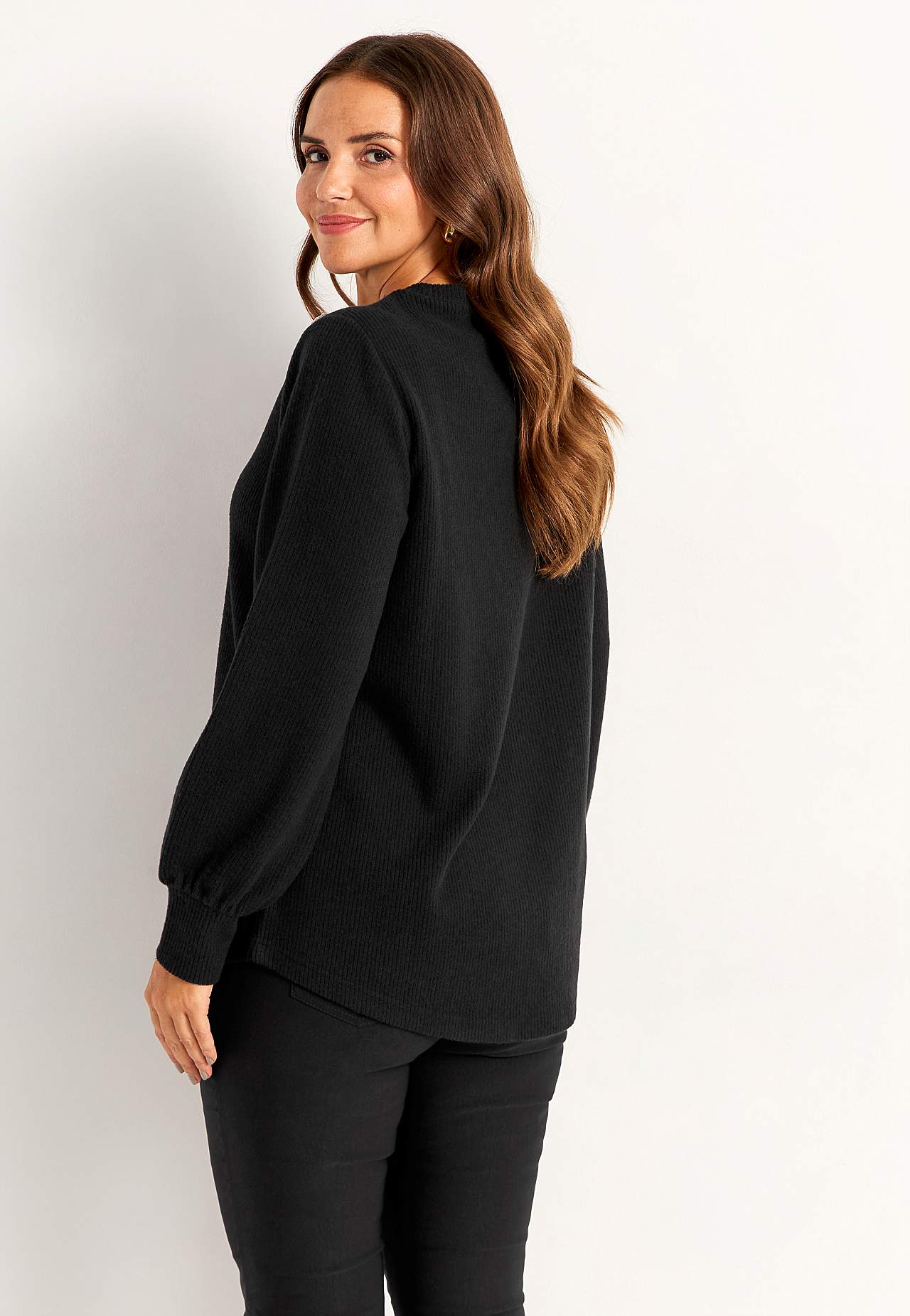 Ribbed tunic with rhinestone buttons