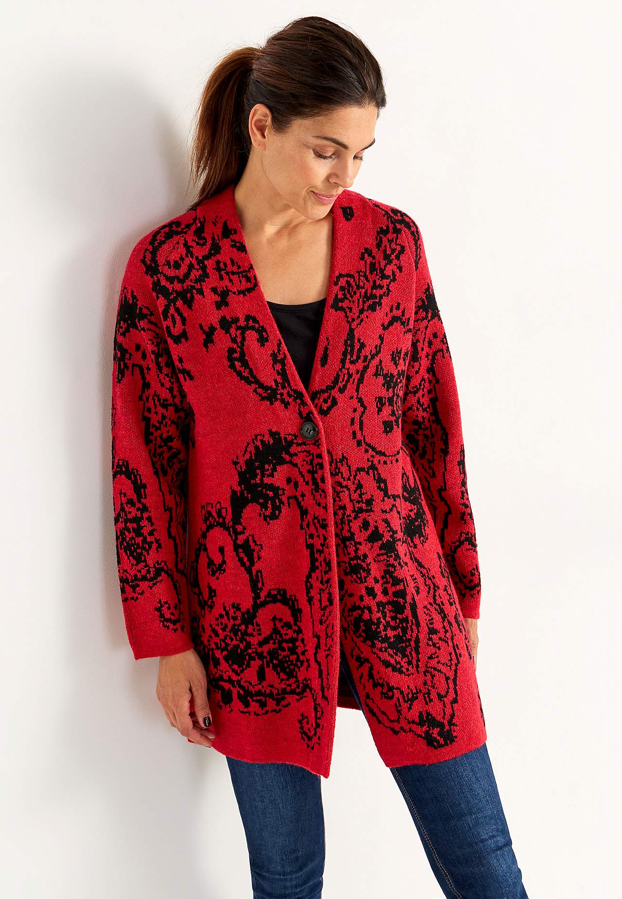 Jacquard-knit cardigan