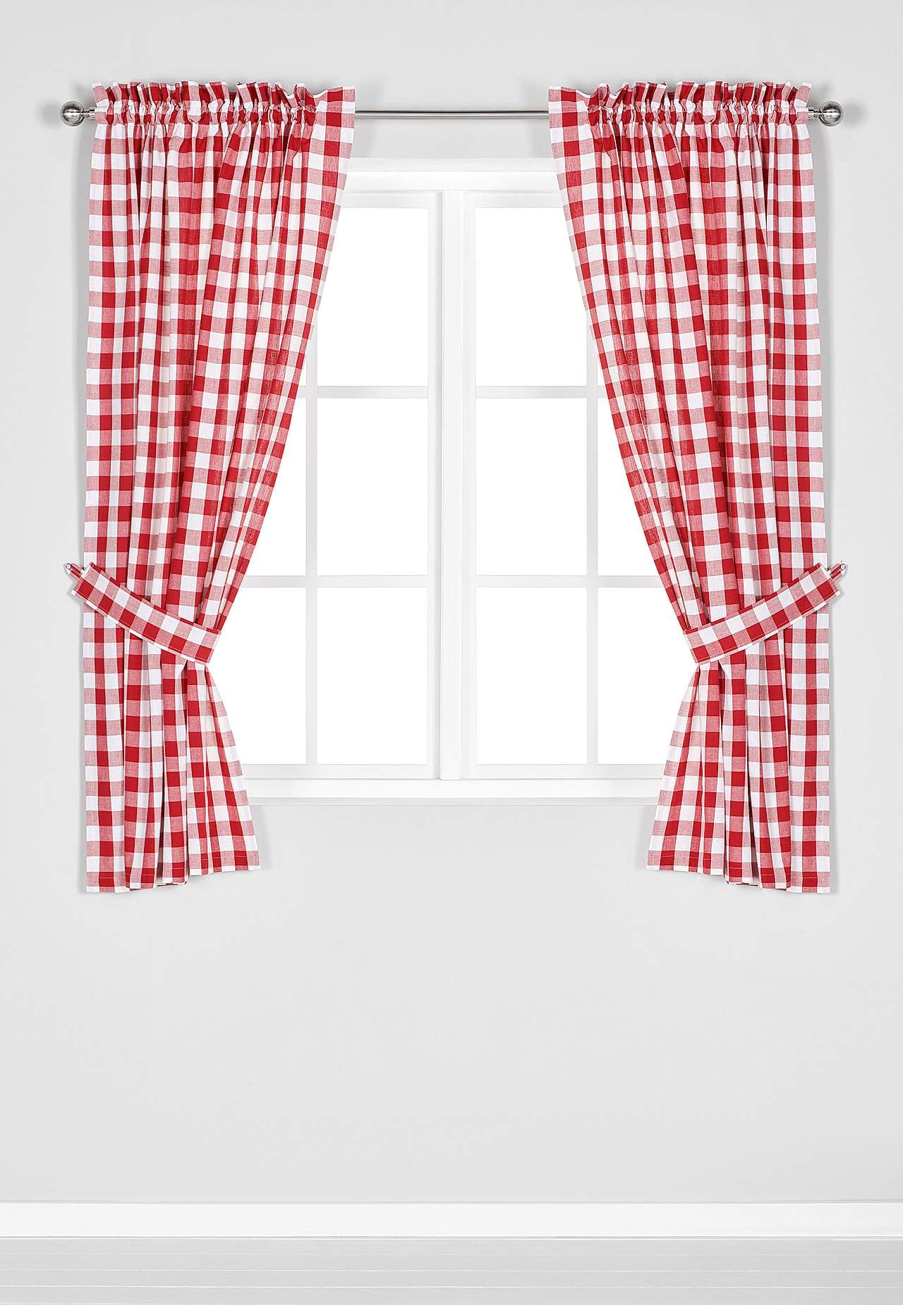 Woven, checked curtain panels 2-pack