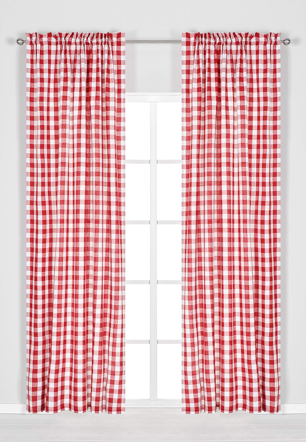 Woven, checked curtain panels 2-pack