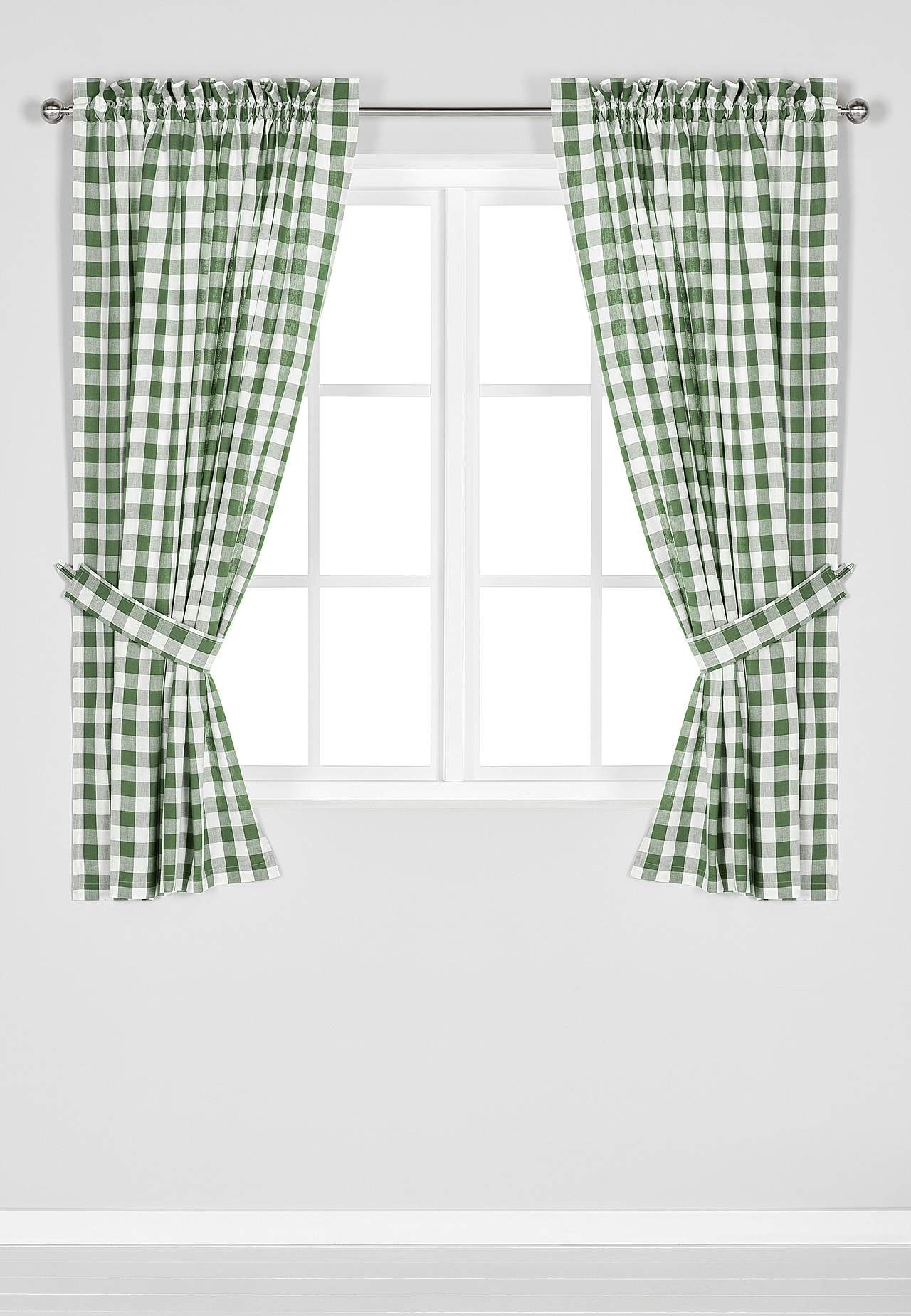Woven, checked curtain panels 2-pack