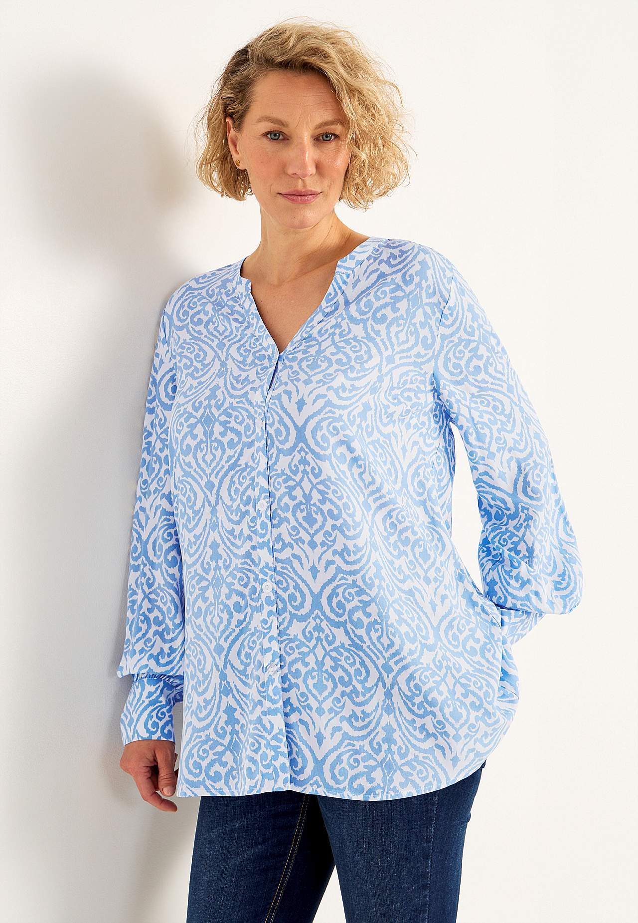 Woven tunic with buttons