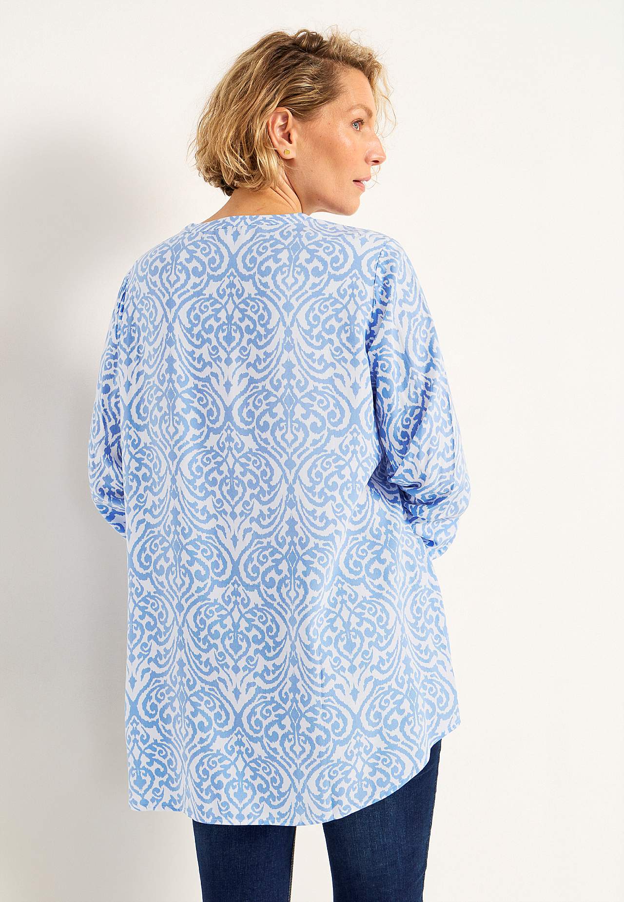 Woven tunic with buttons