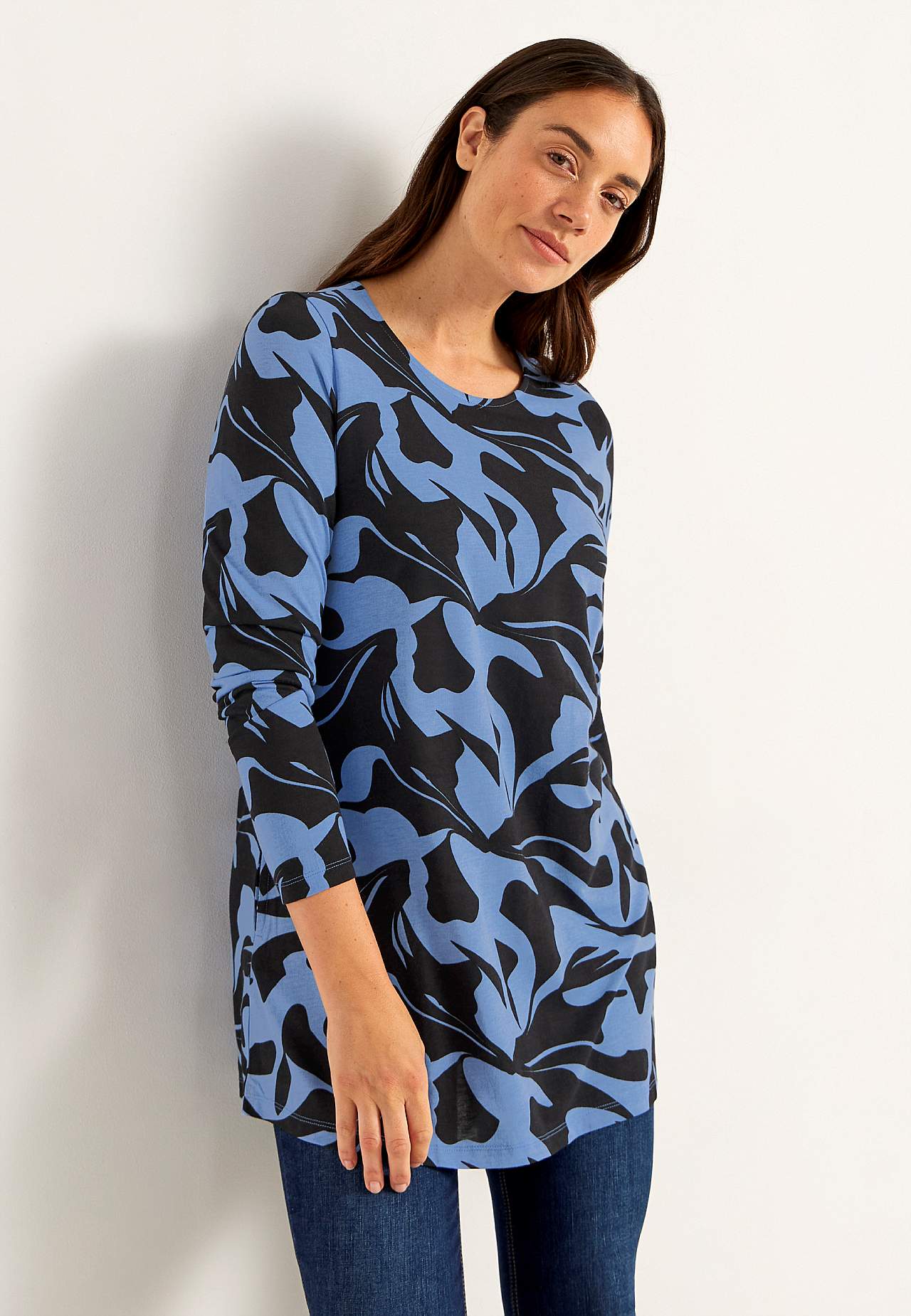 Patterned jersey tuniq with pockets