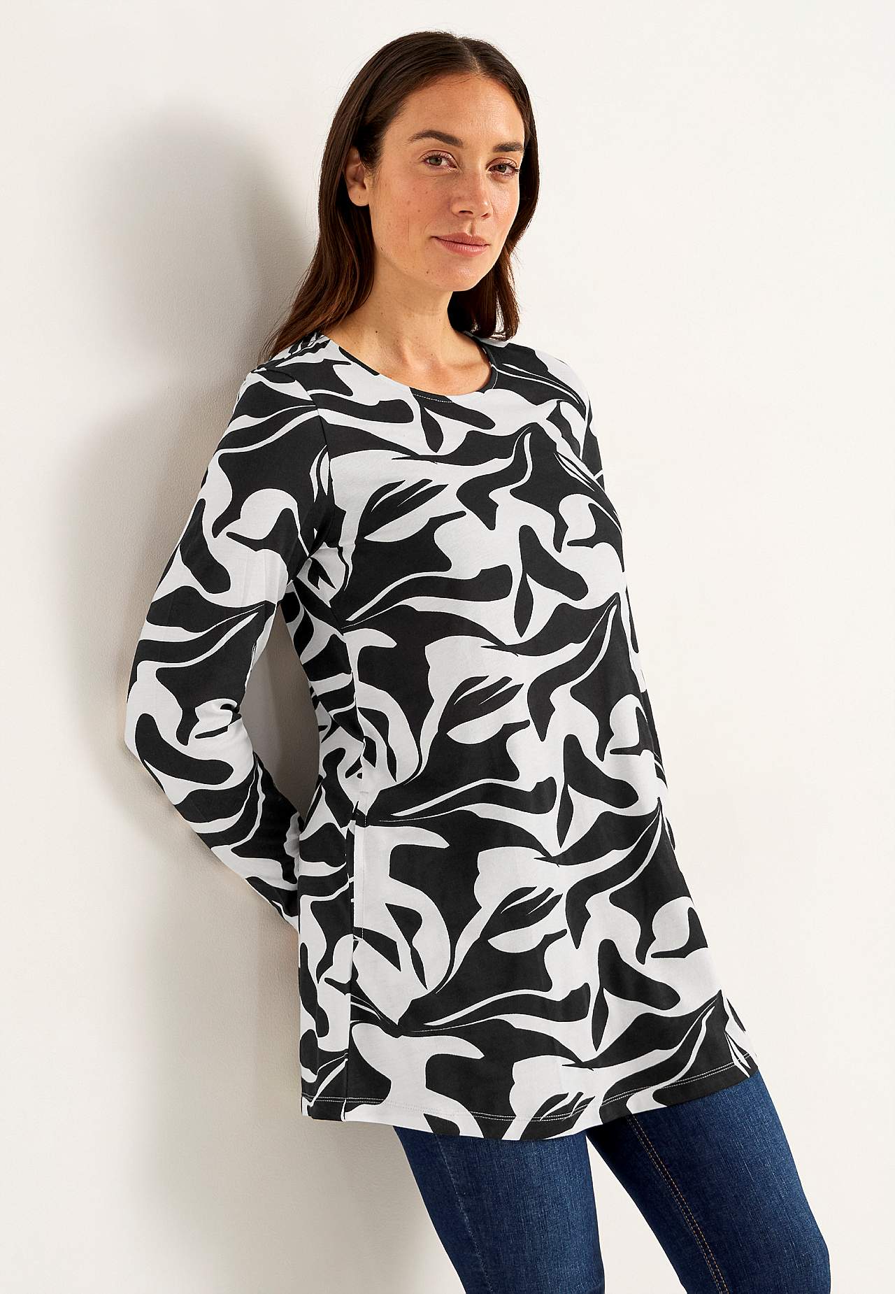 Patterned jersey tuniq with pockets