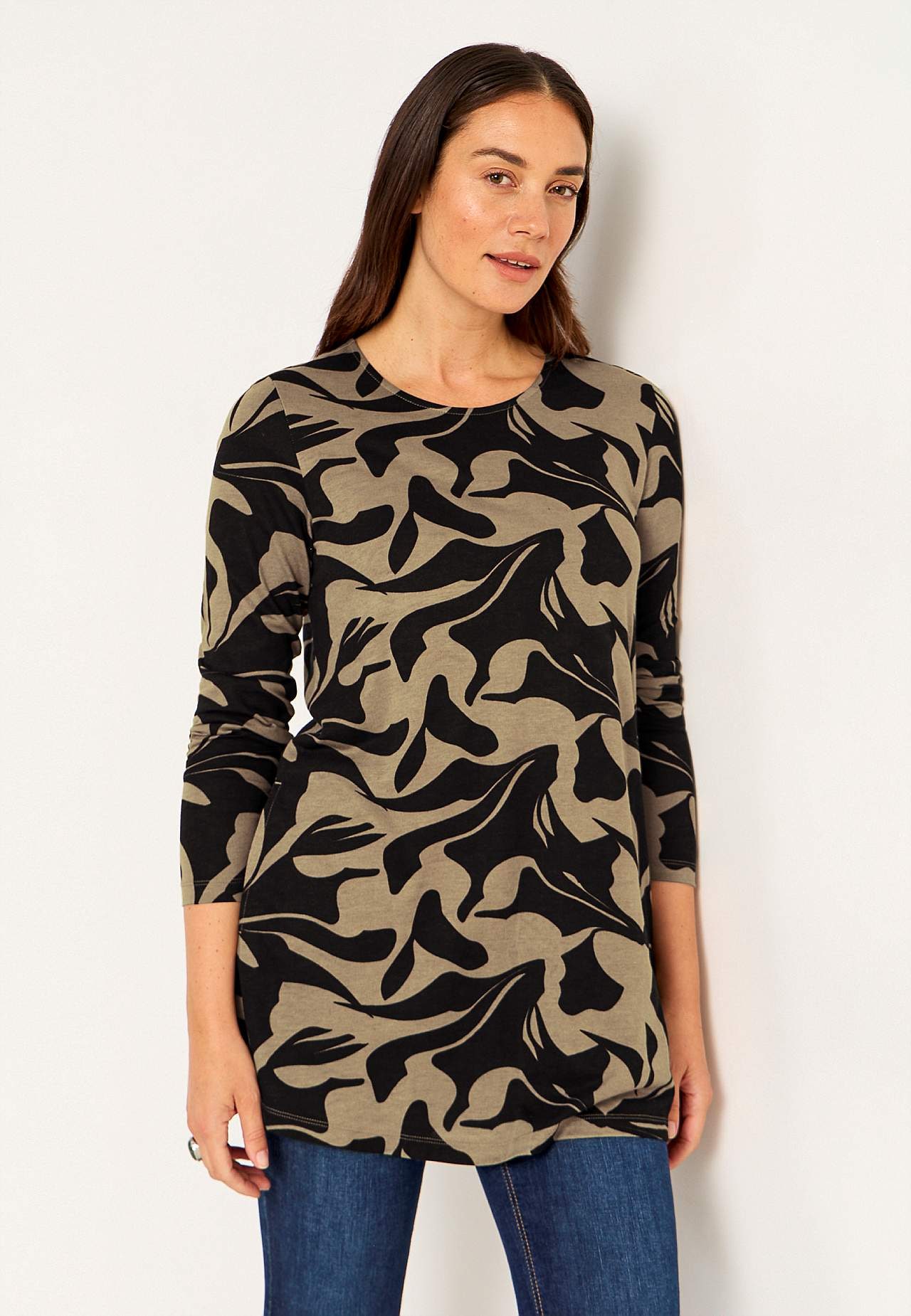 Patterned jersey tuniq with pockets