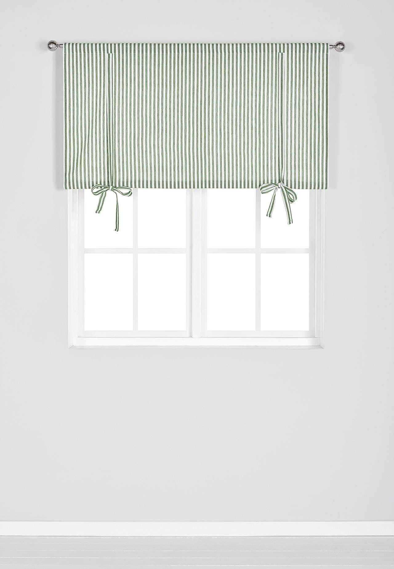 Woven, striped roman blind