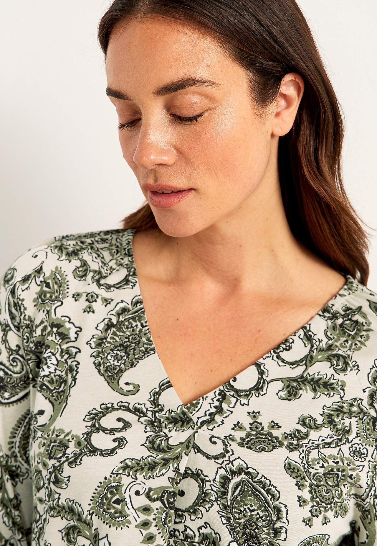 Patterned jersey tuniq with decorative pleat