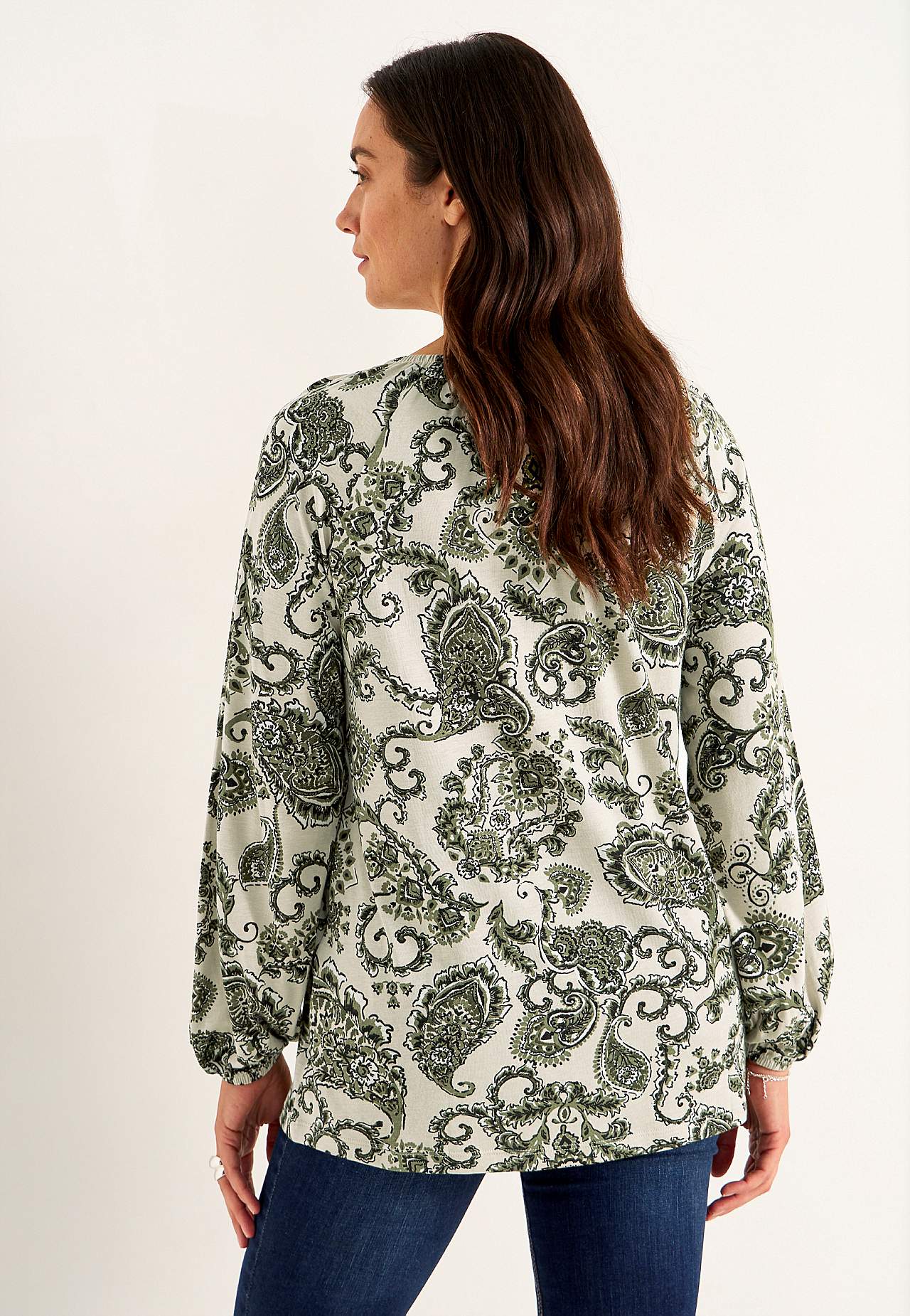 Patterned jersey tuniq with decorative pleat