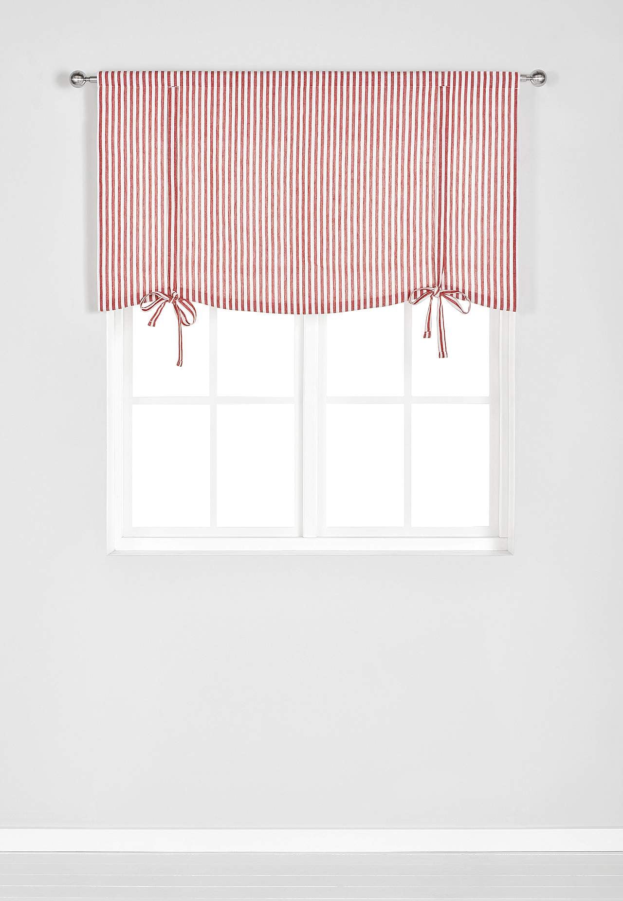 Woven, striped roman blind