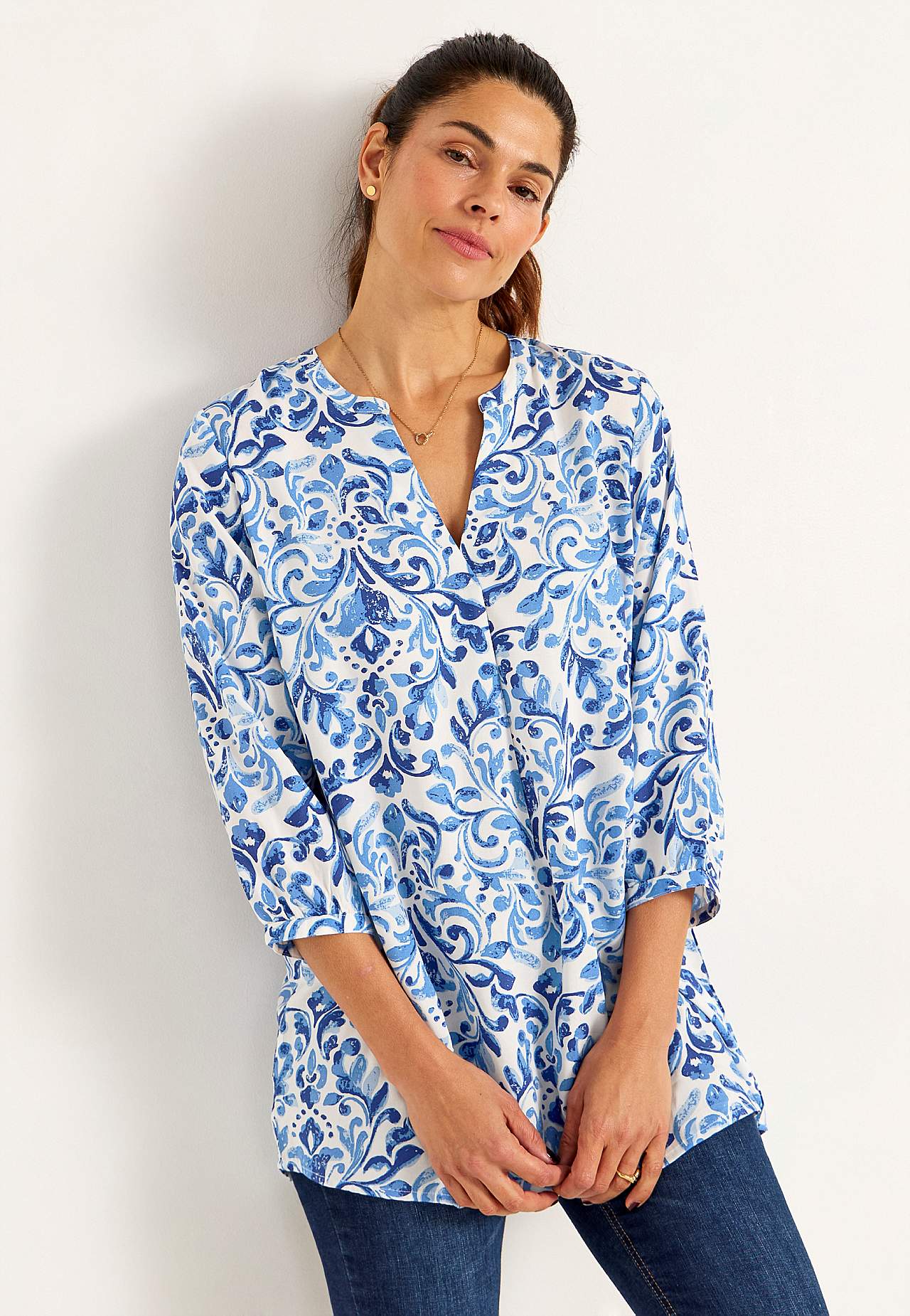 Woven, patterned tunic