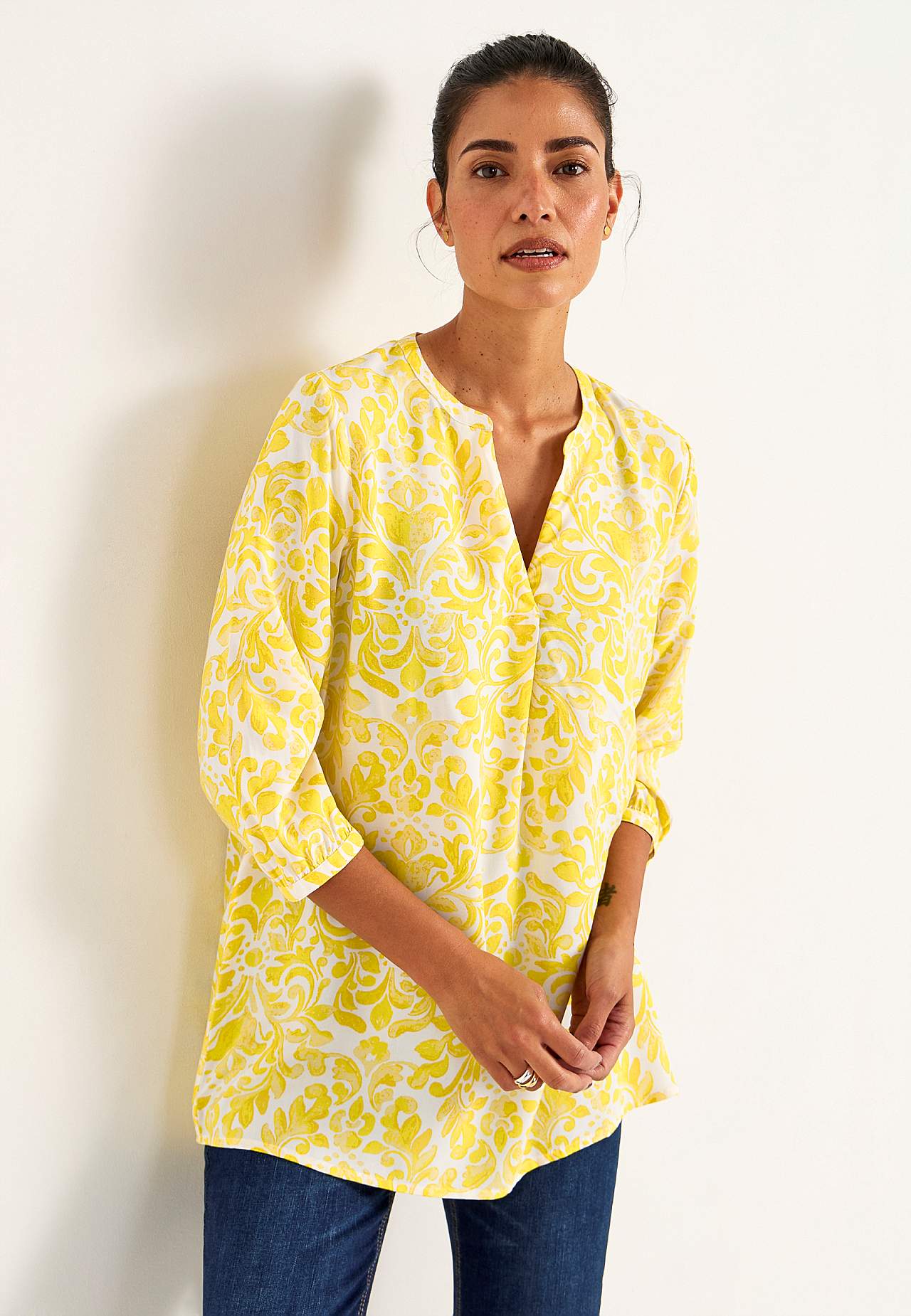 Woven, patterned tunic