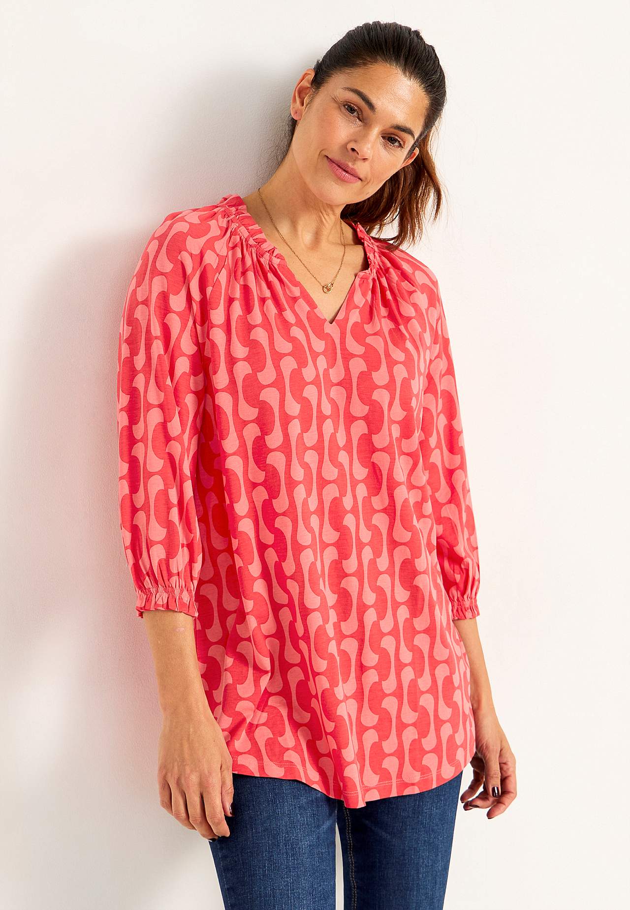 Jersey tuniq with 3/4 length sleeves