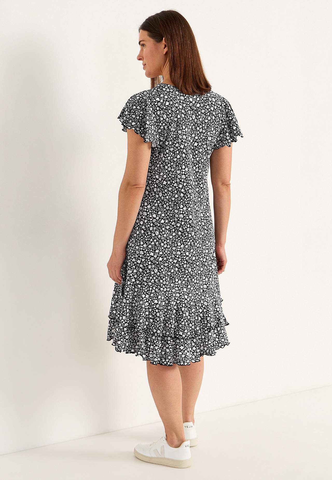 Jersey dress with frills