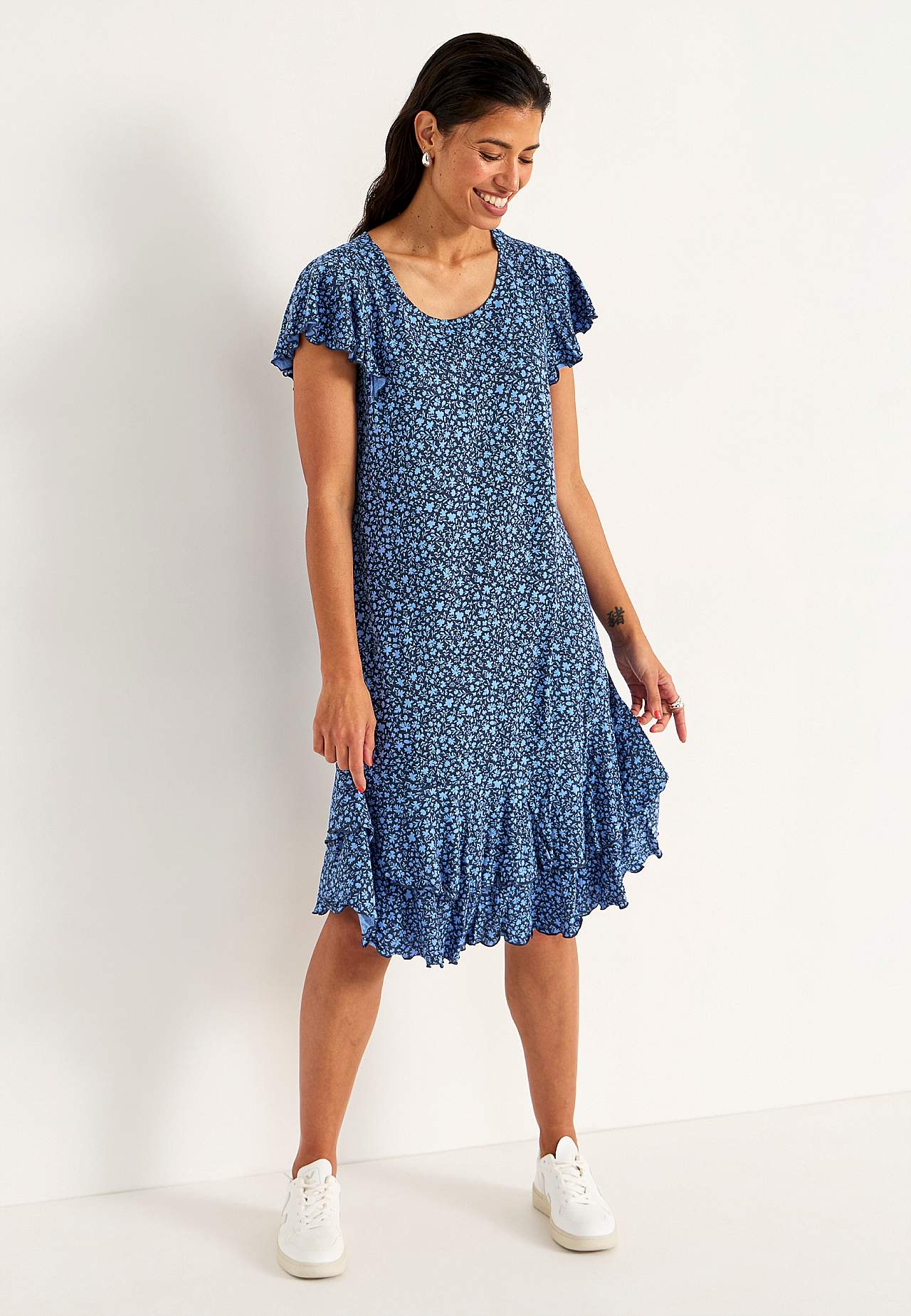 Jersey dress with frills