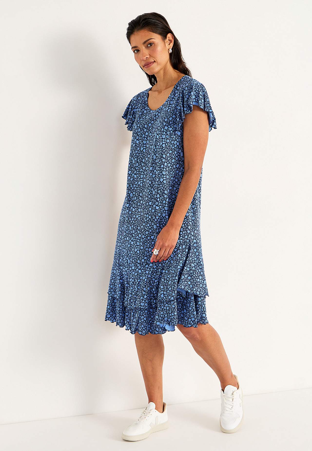 Jersey dress with frills