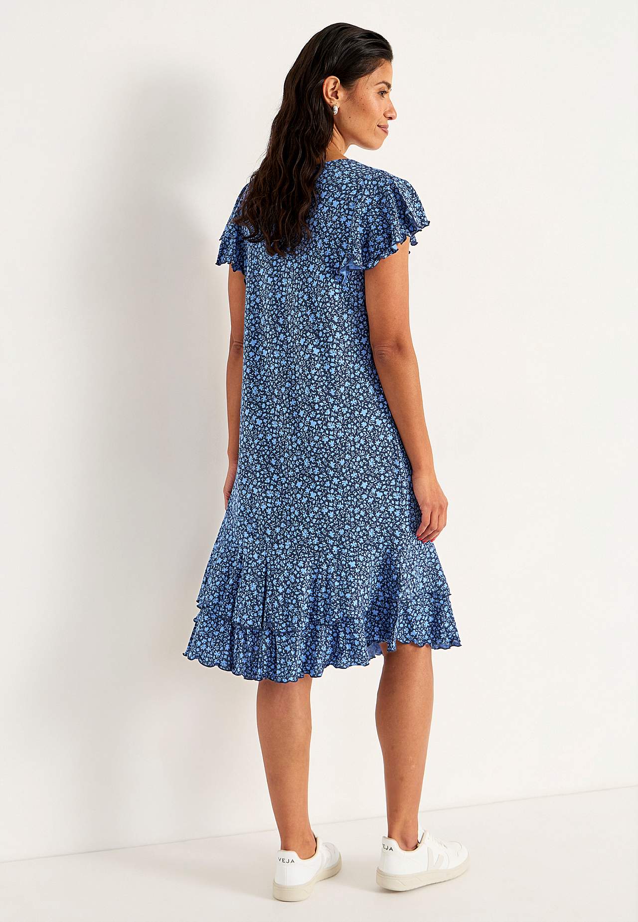 Jersey dress with frills