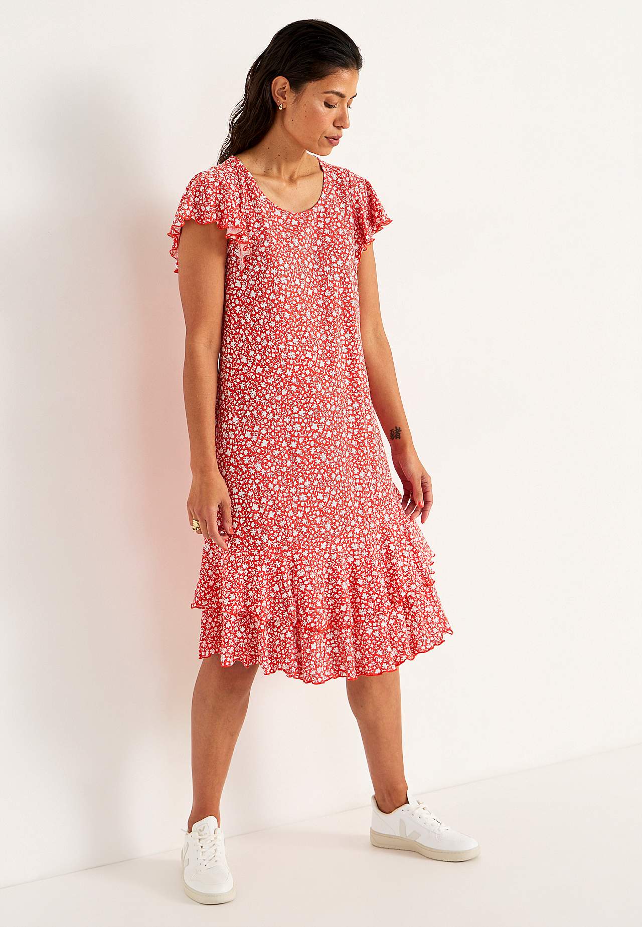 Jersey dress with frills
