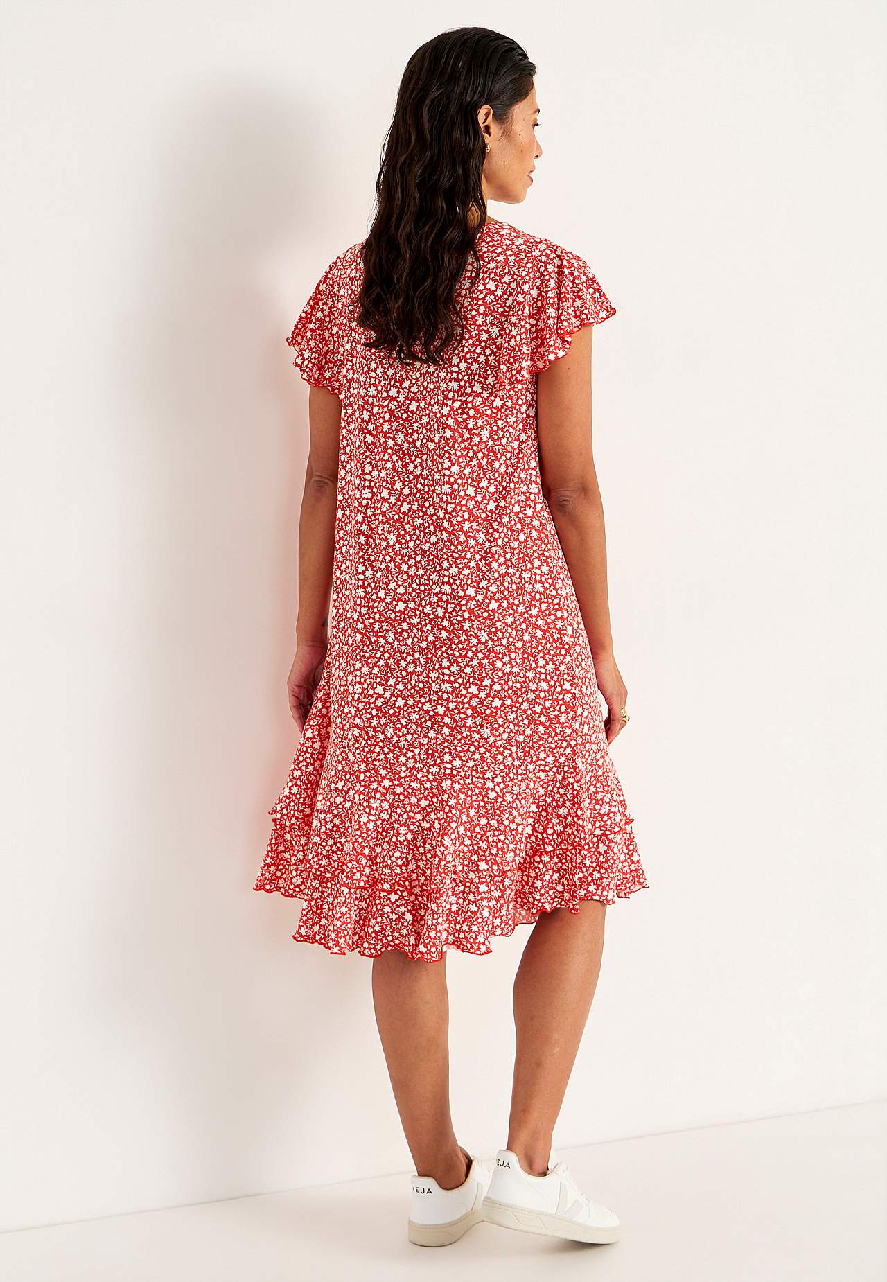 Jersey dress with frills