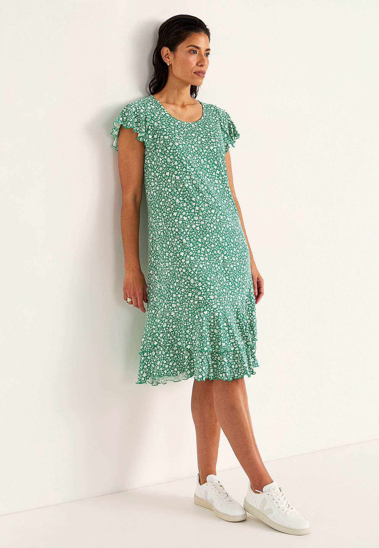 Jersey dress with frills