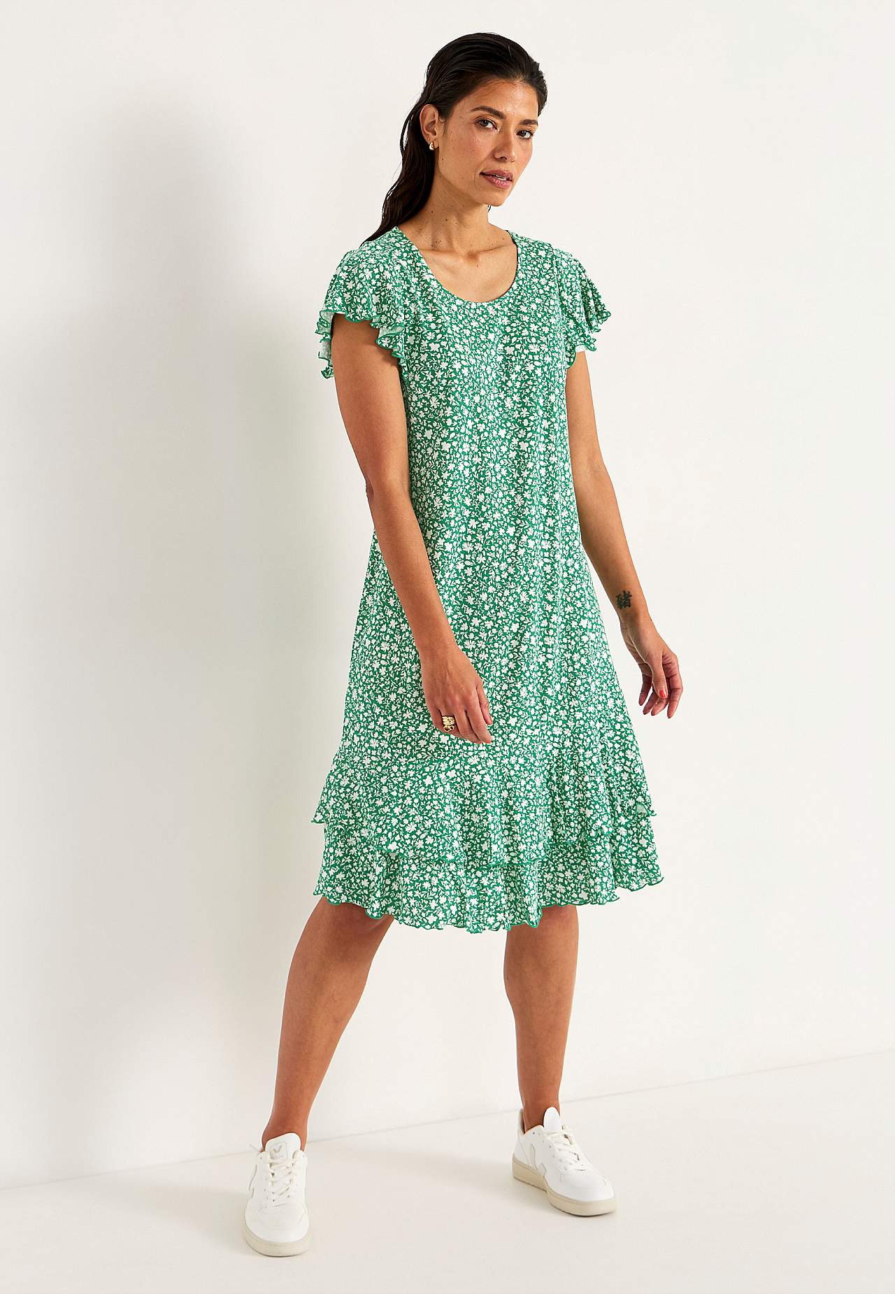 Jersey dress with frills