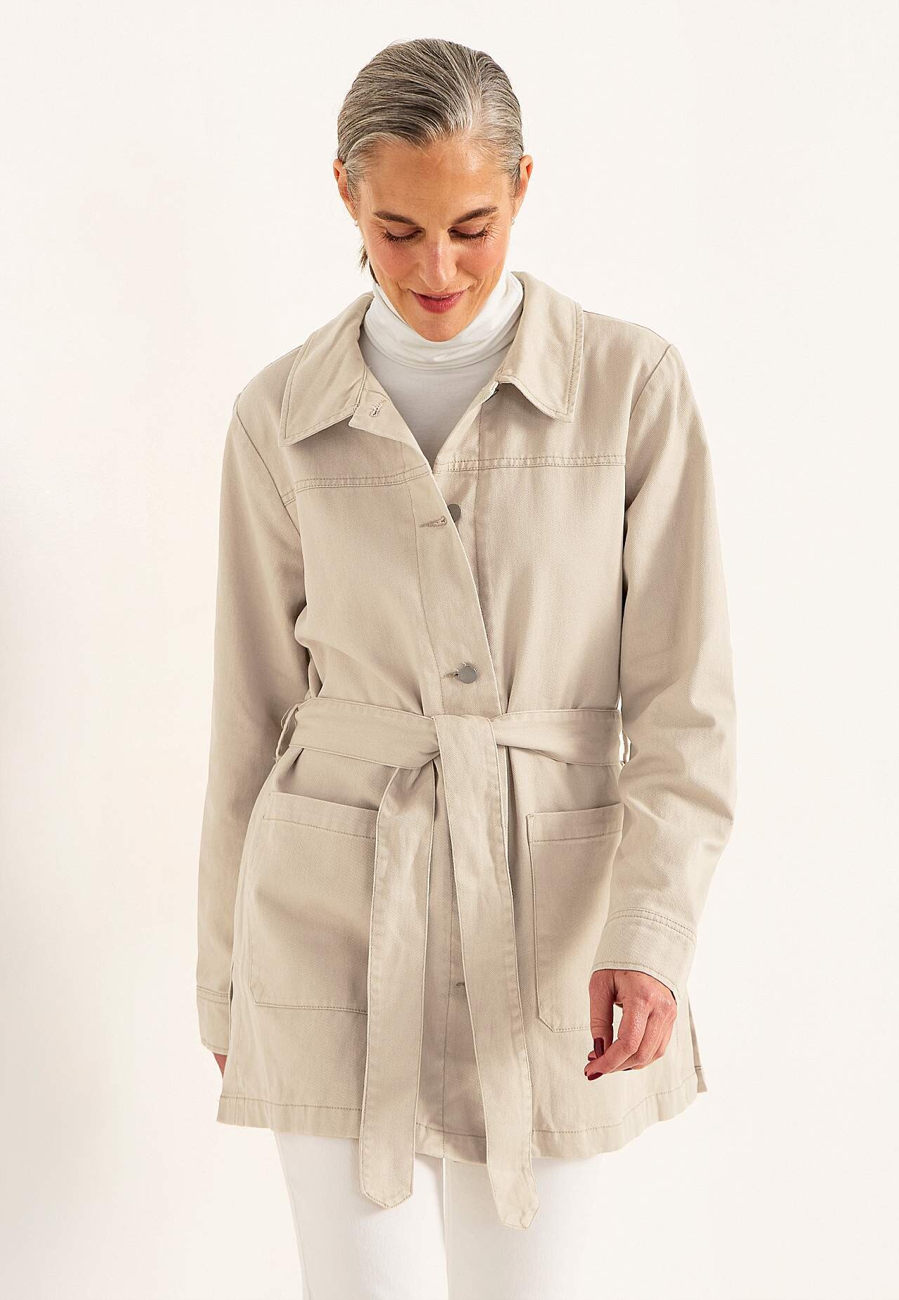 Denim jacket with tie band