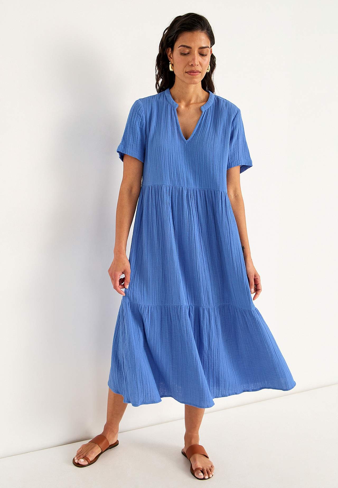 Dress in crinkled cotton