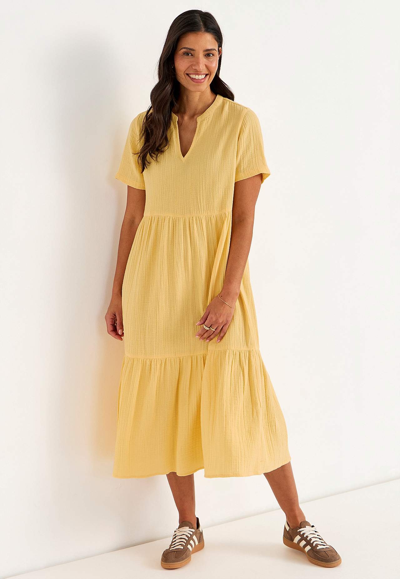 Dress in crinkled cotton