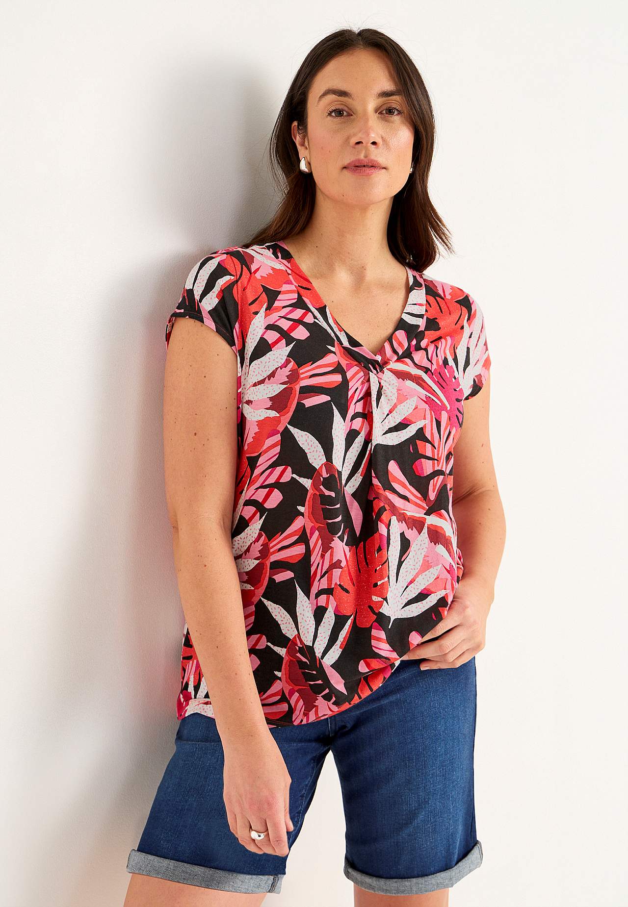 Jersey top with cap sleeves