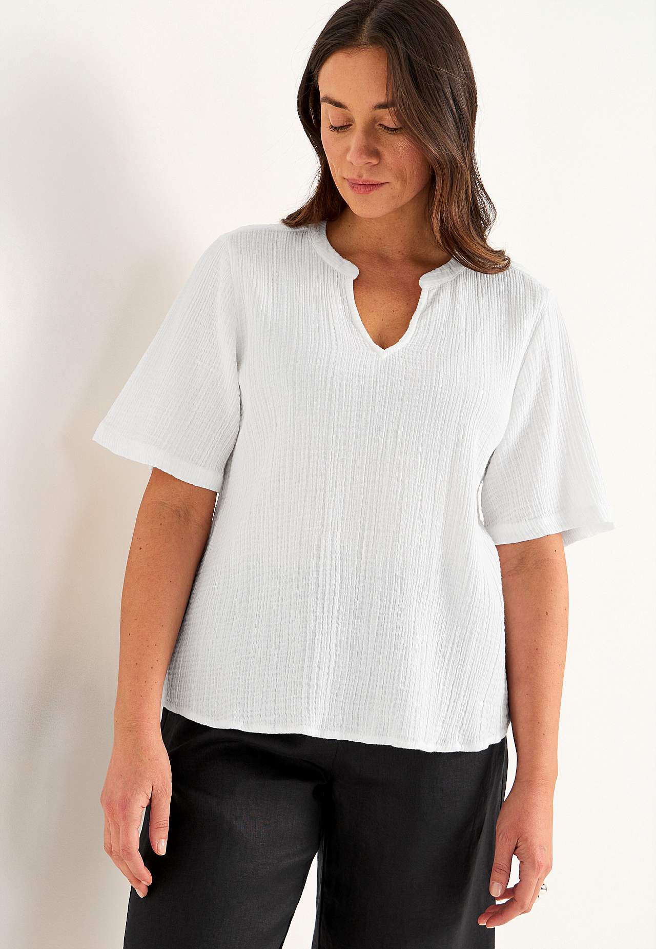 Blouse in crinkled cotton