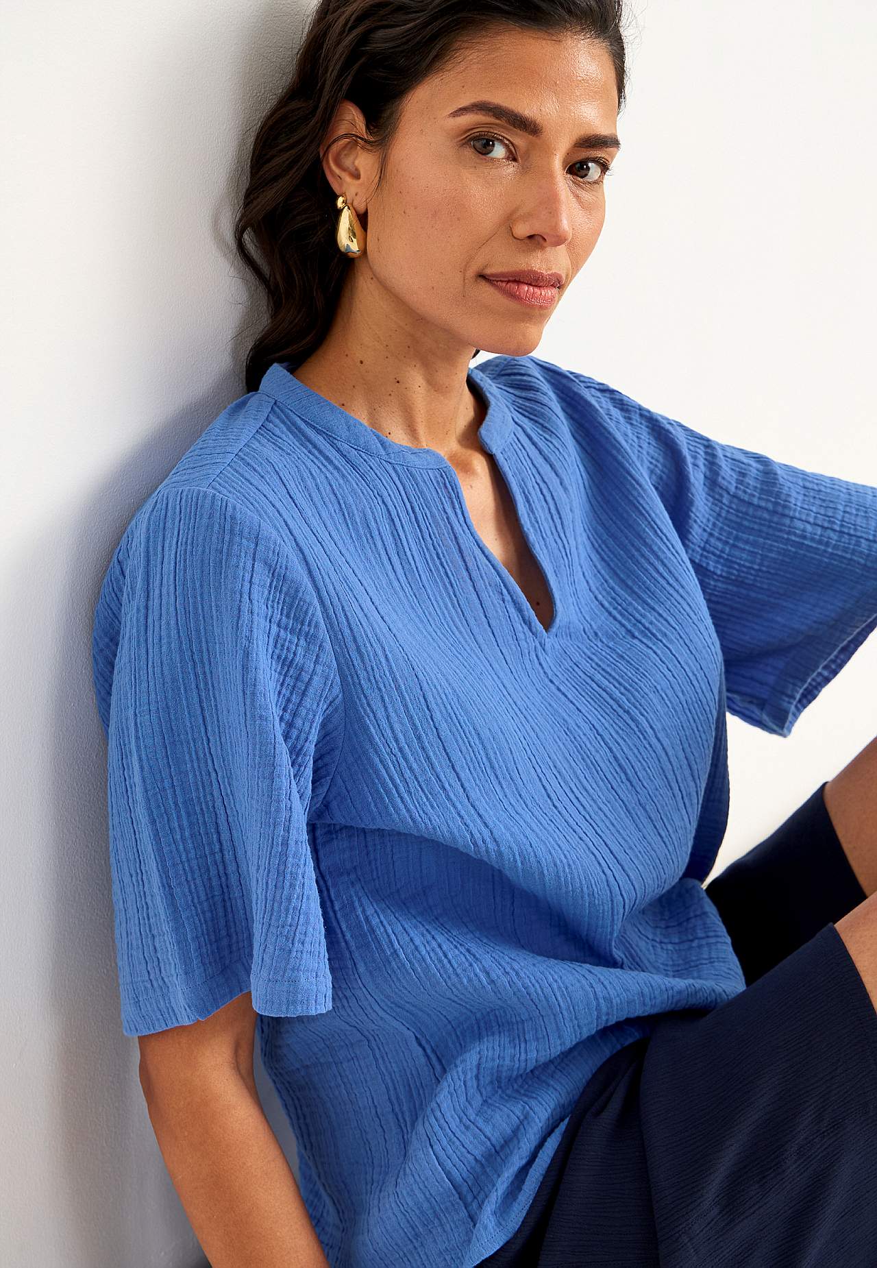 Blouse in crinkled cotton