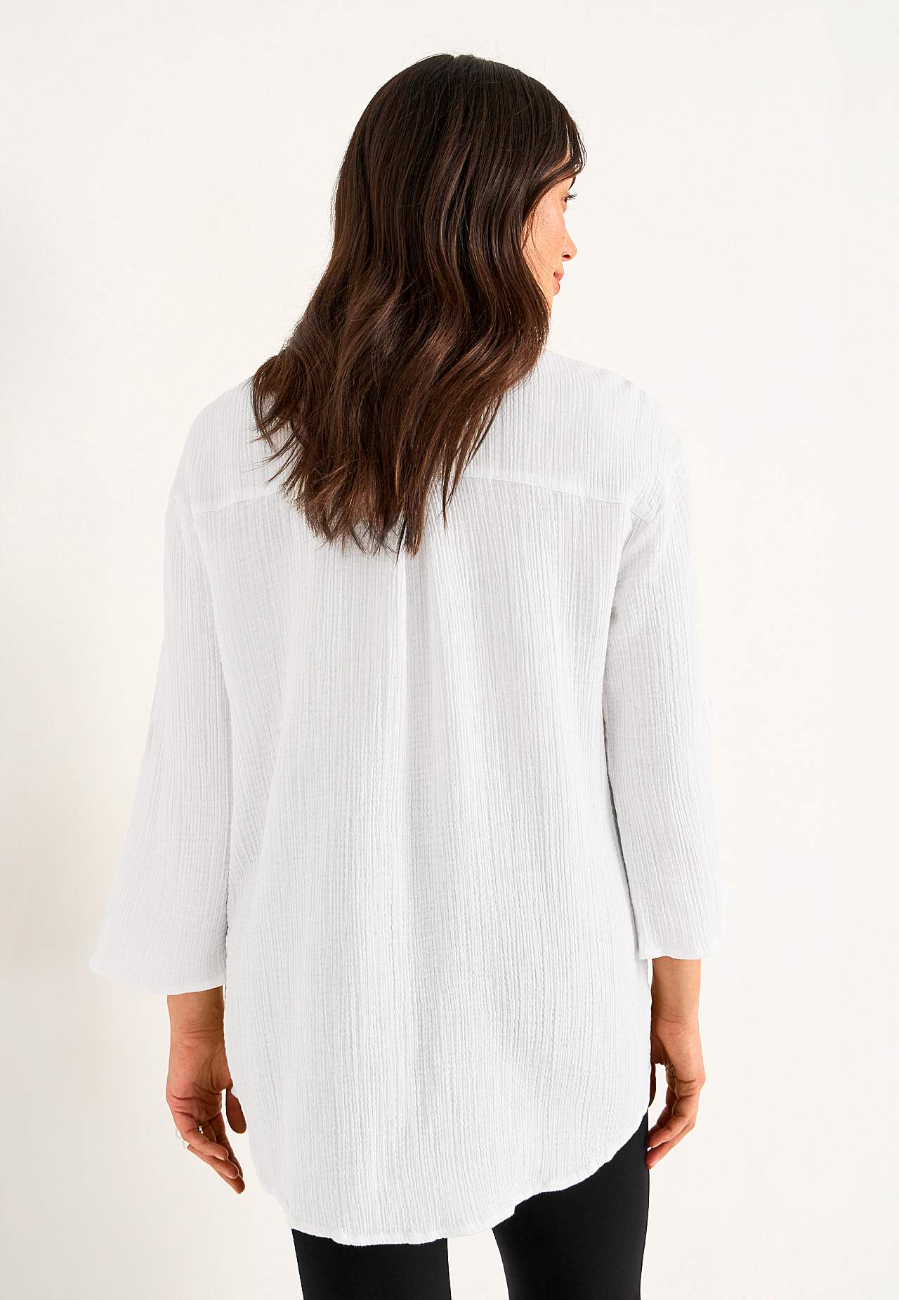 Long shirt in crinkled cotton