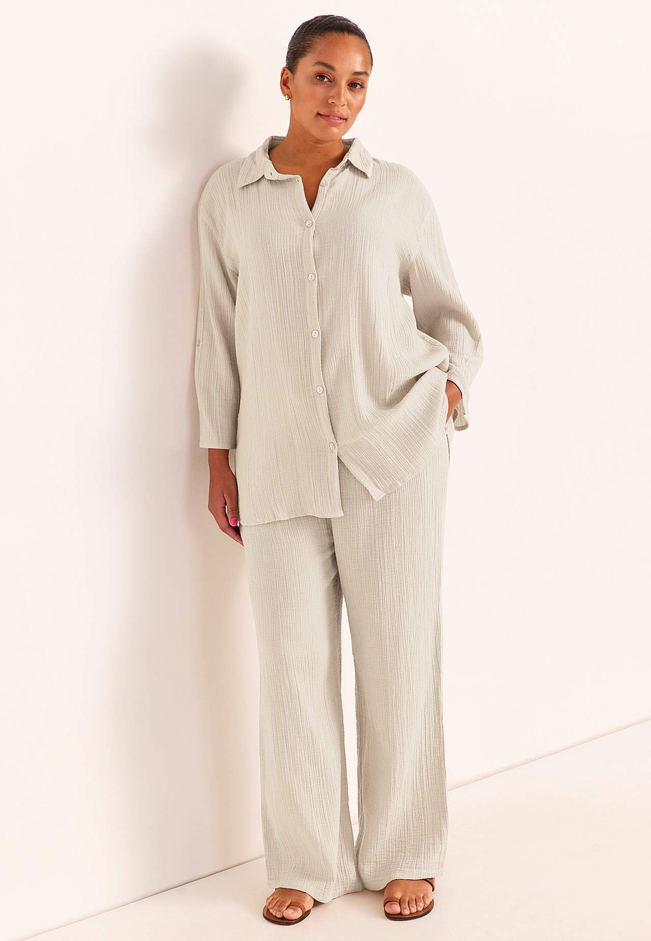 Long shirt in crinkled cotton