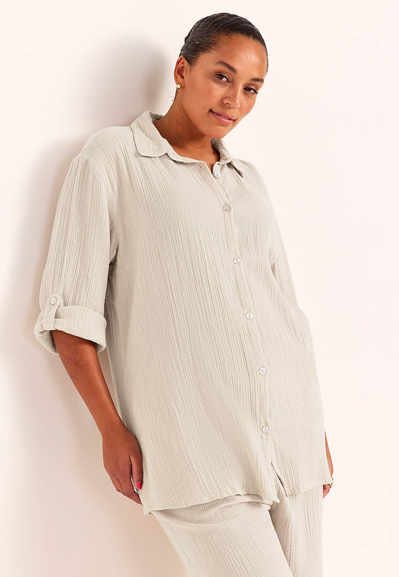 Long shirt in crinkled cotton