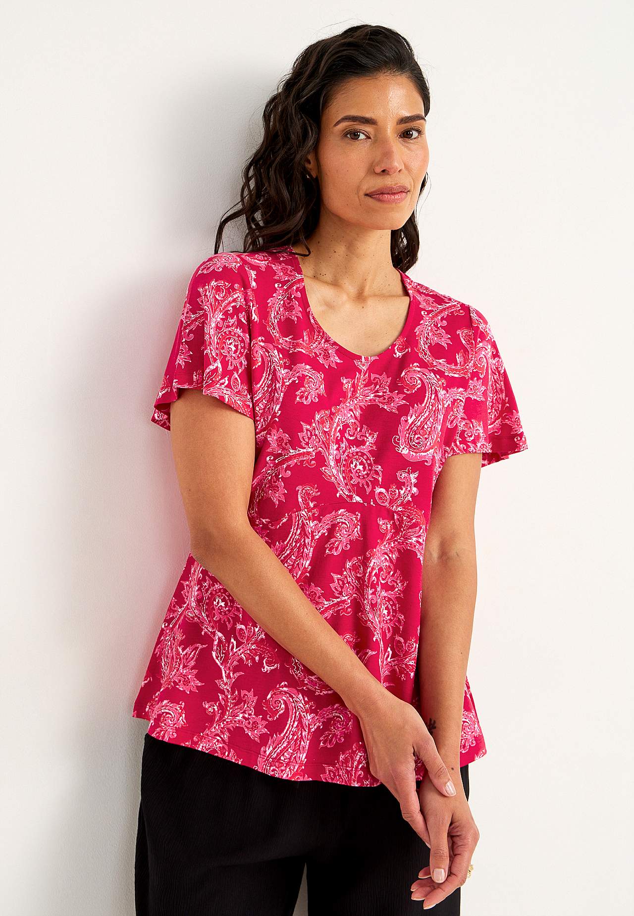 Patterned jersey top