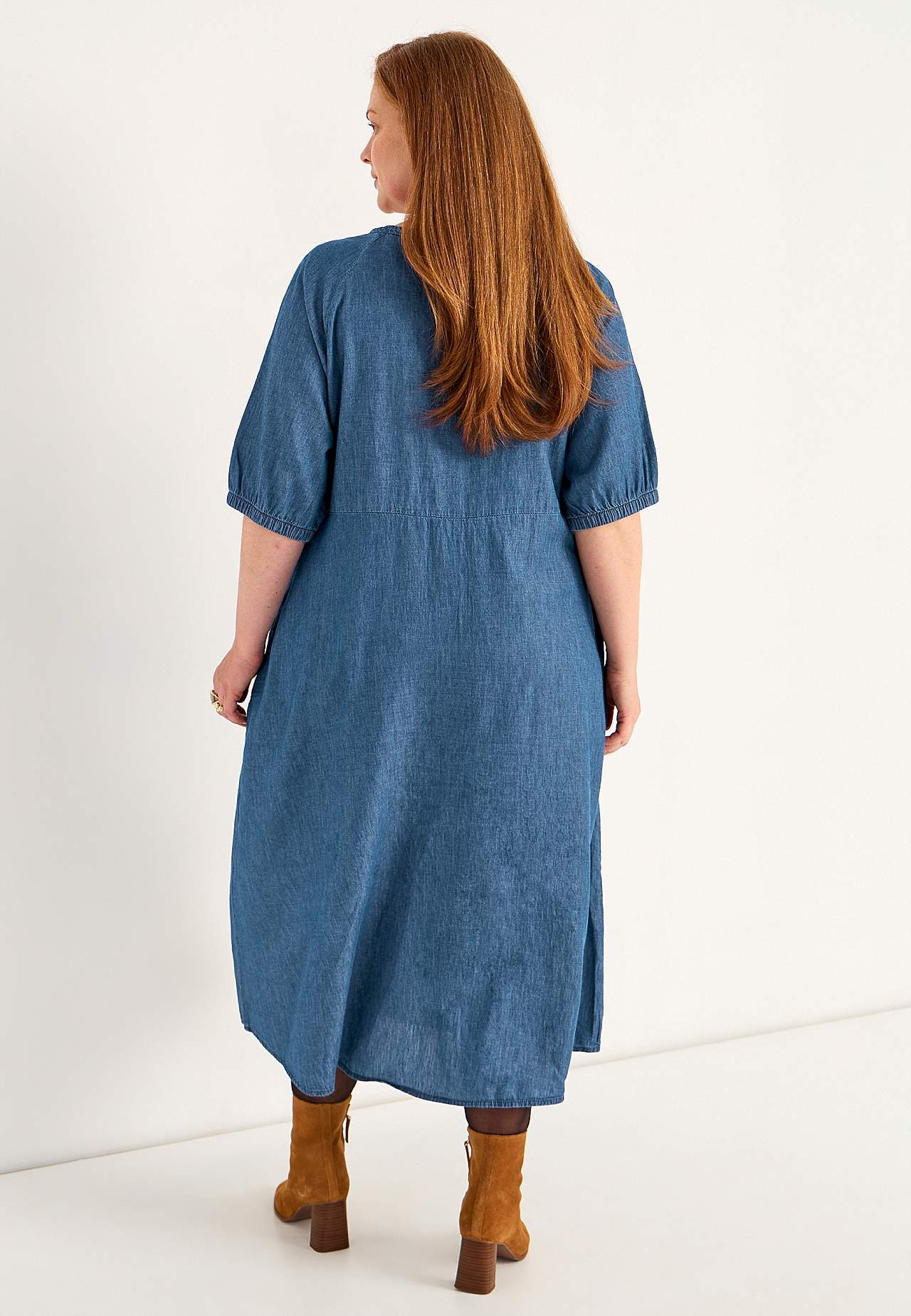 Denim dress with puff sleeves