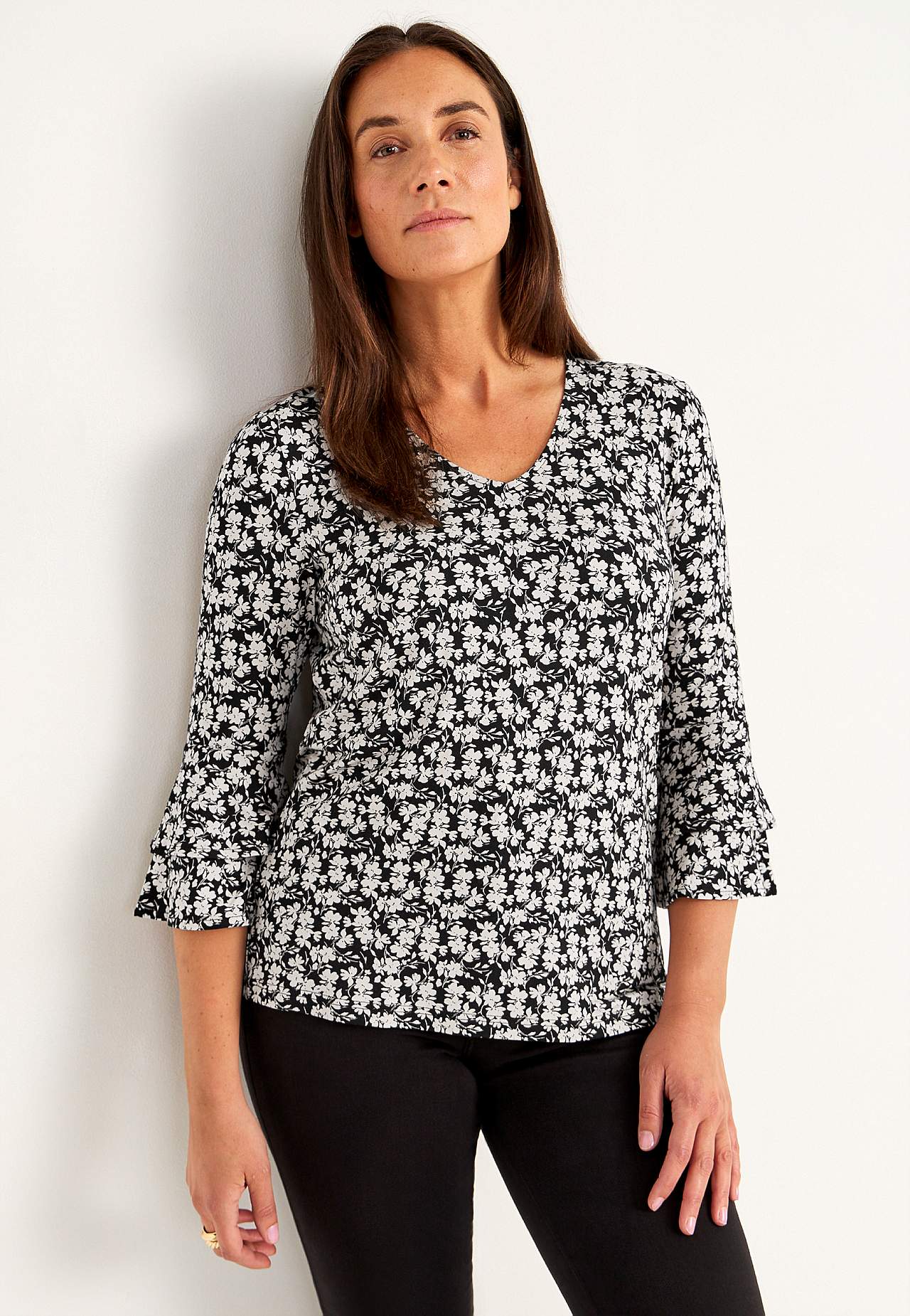 Jersey top with flounce sleeves
